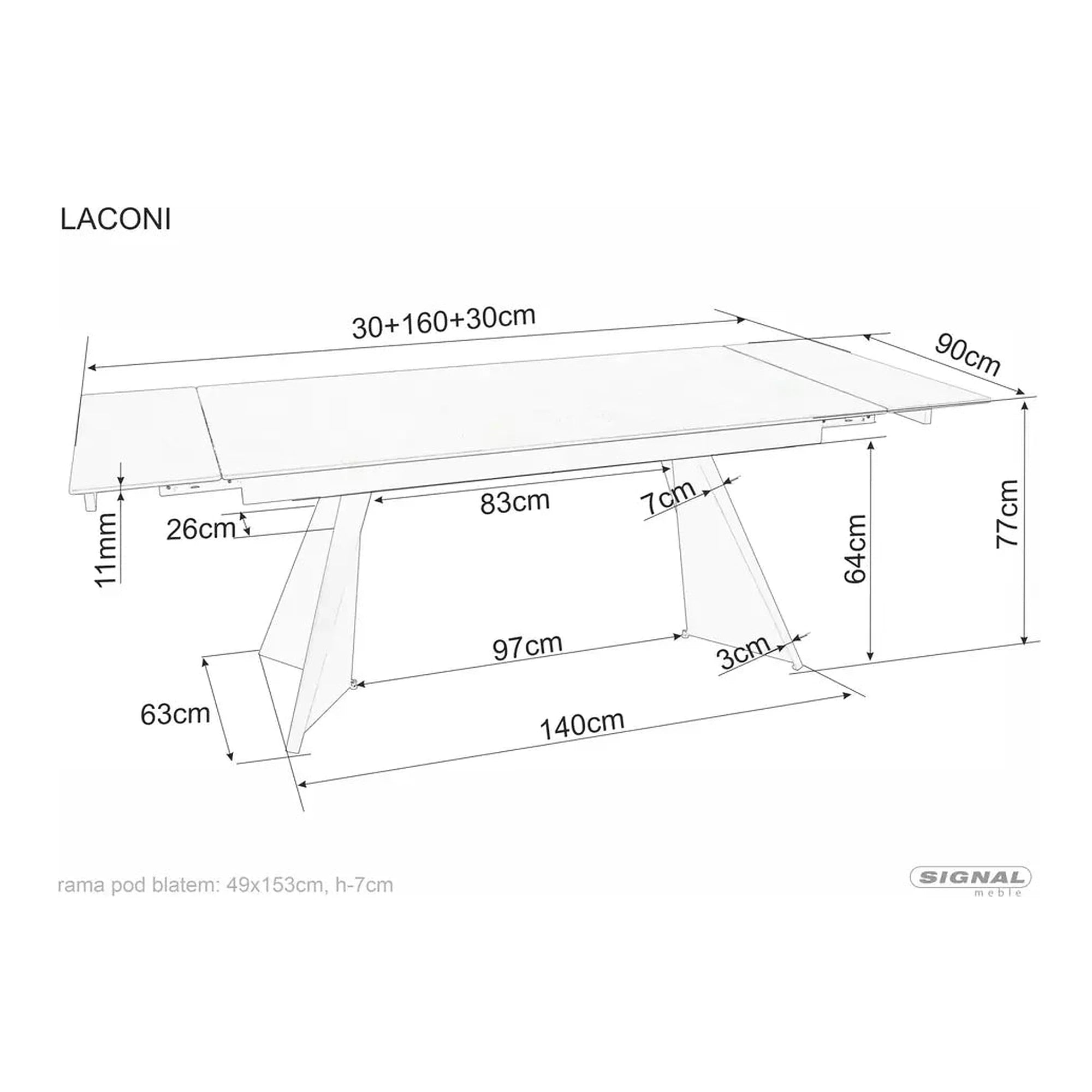 Masa extensibila LACONI, alb cu efect de marmura, ceramica/metal, 160/220x90x76 cm