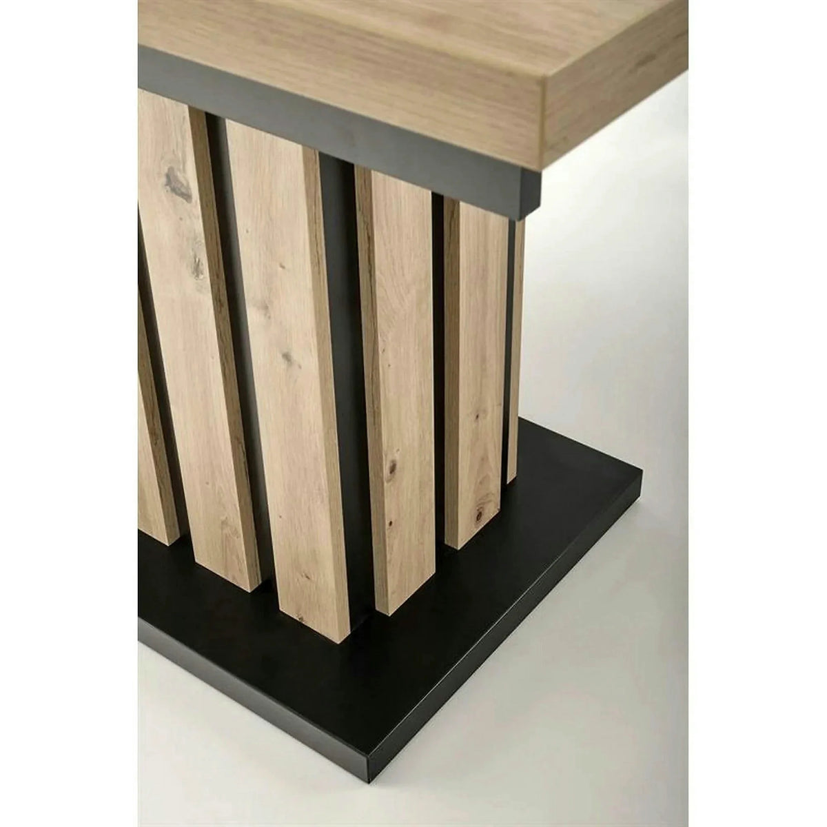 Masa extensibila LAMELLO, stejar/negru, PAL laminat, 130/180x80x76 cm