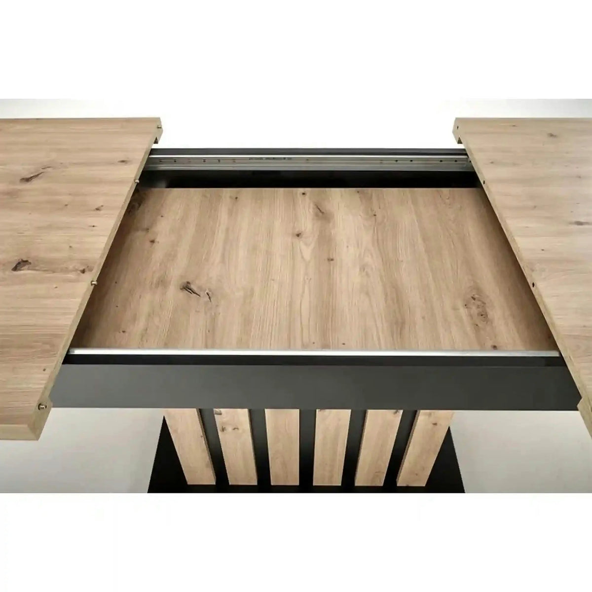 Masa extensibila LAMELLO, stejar/negru, PAL laminat, 130/180x80x76 cm