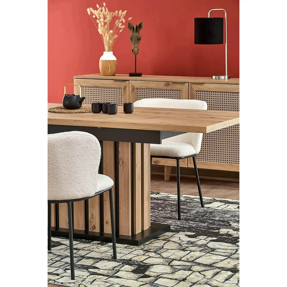 Masa extensibila LAMELLO, stejar/negru, PAL laminat, 130/180x80x76 cm