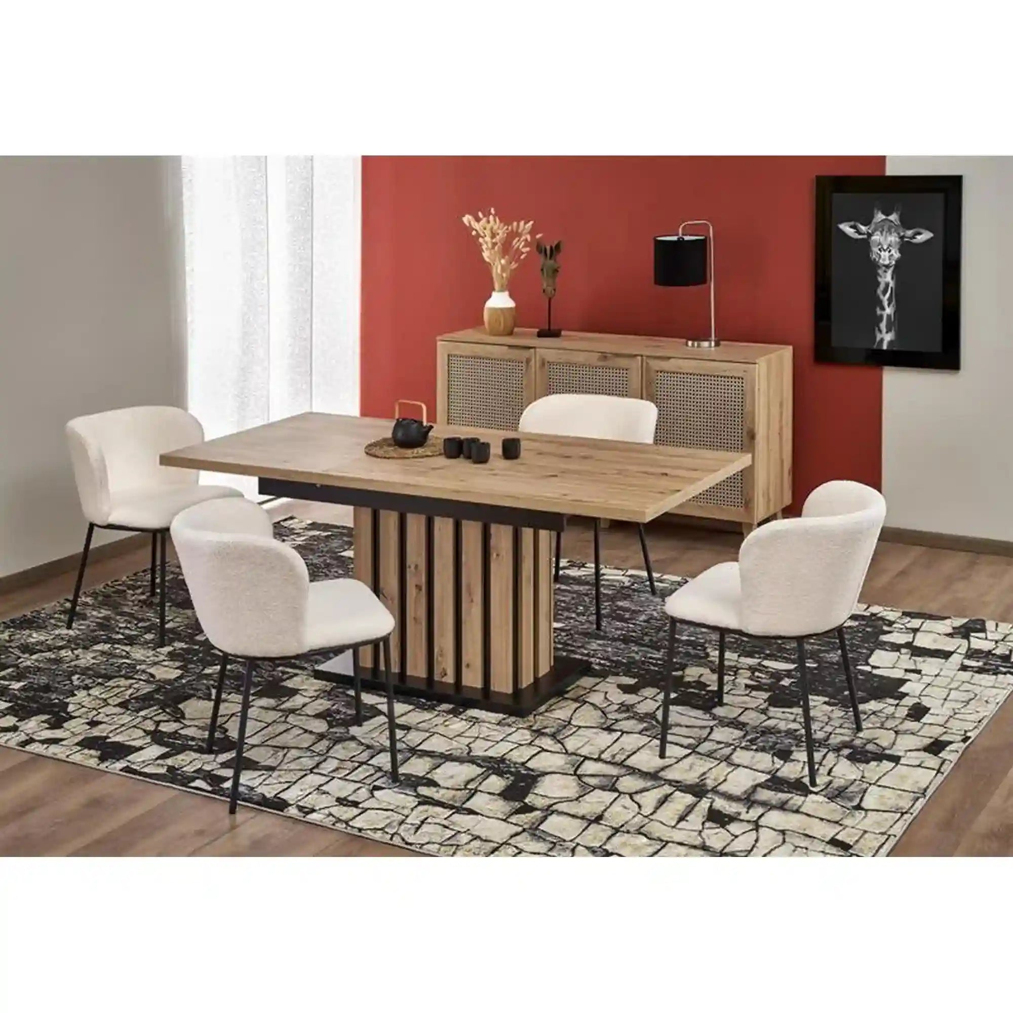 Masa extensibila LAMELLO, stejar/negru, PAL laminat, 130/180x80x76 cm