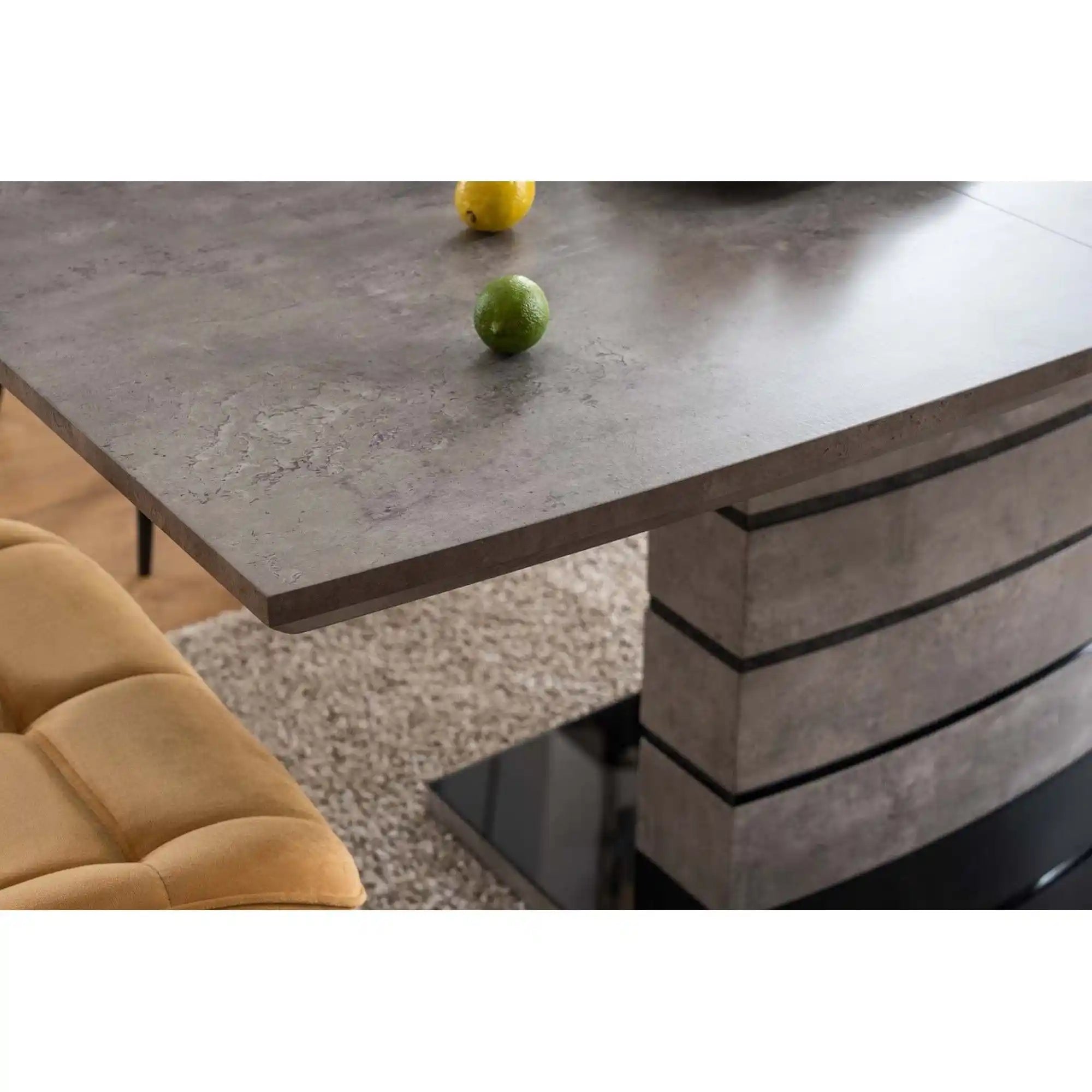 Masa extensibila LEONARDO, gri beton/negru, 140/180x80x76 cm