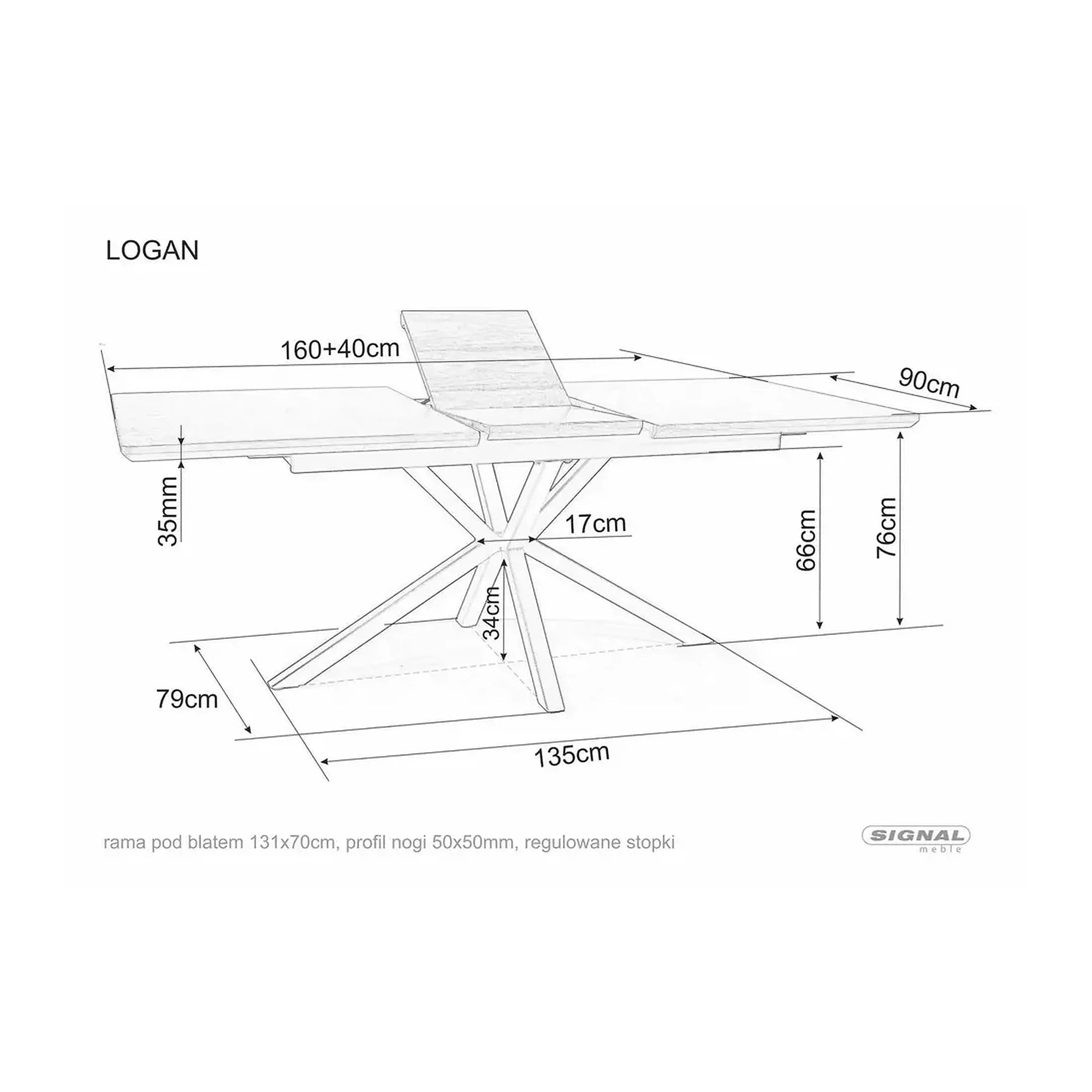 Masa extensibila LOGAN, nuc/negru mat, 160/200x90x75 cm