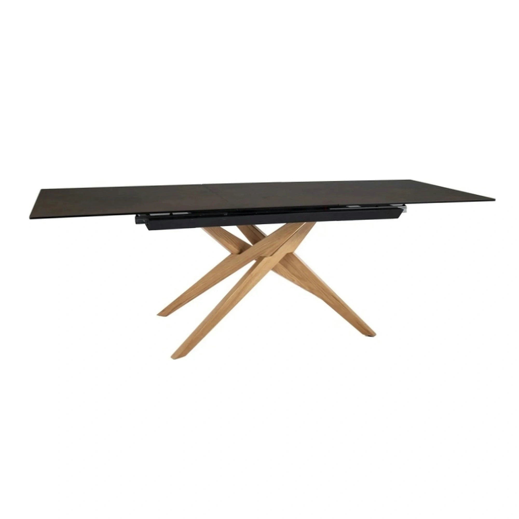 Masa extensibila LORETO, maro/stejar, sticla/ceramica/lemn, 180/230x90x76 cm