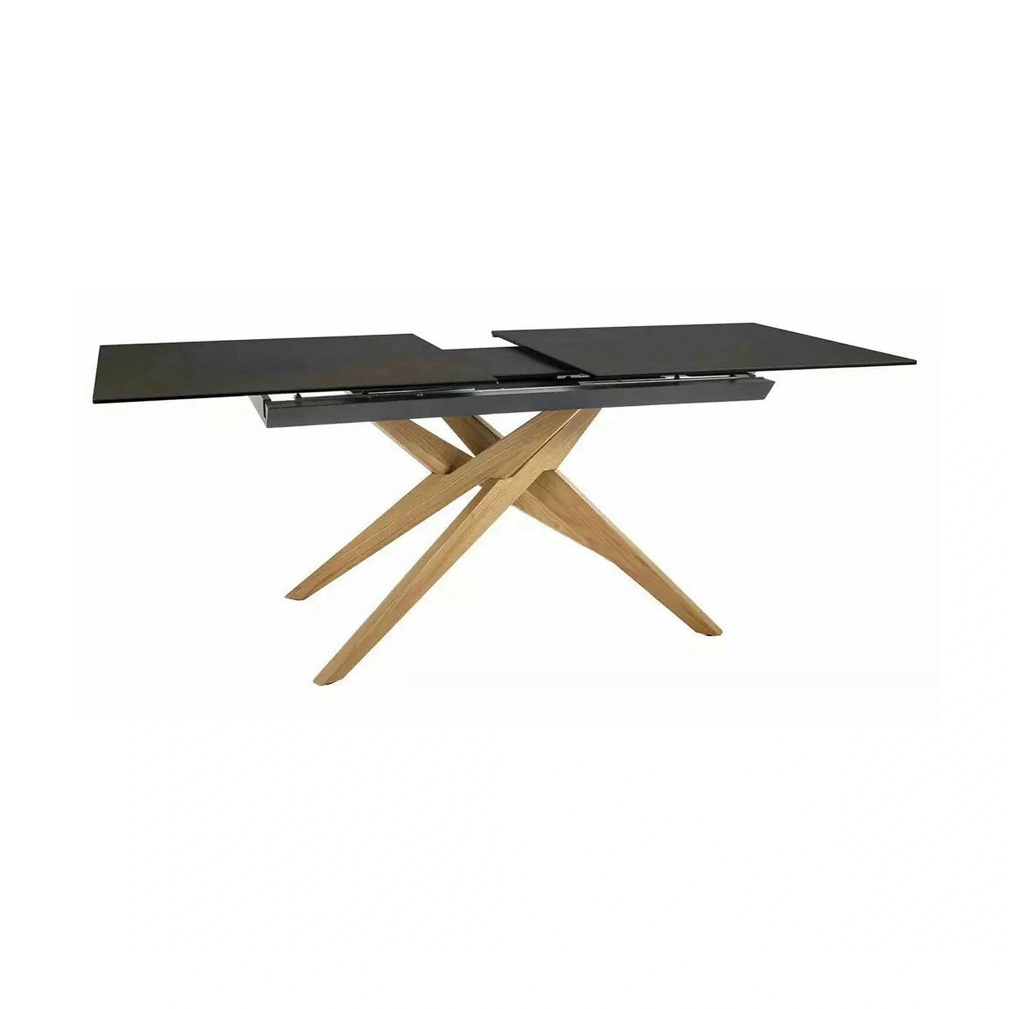 Masa extensibila LORETO, maro/stejar, sticla/ceramica/lemn, 180/230x90x76 cm