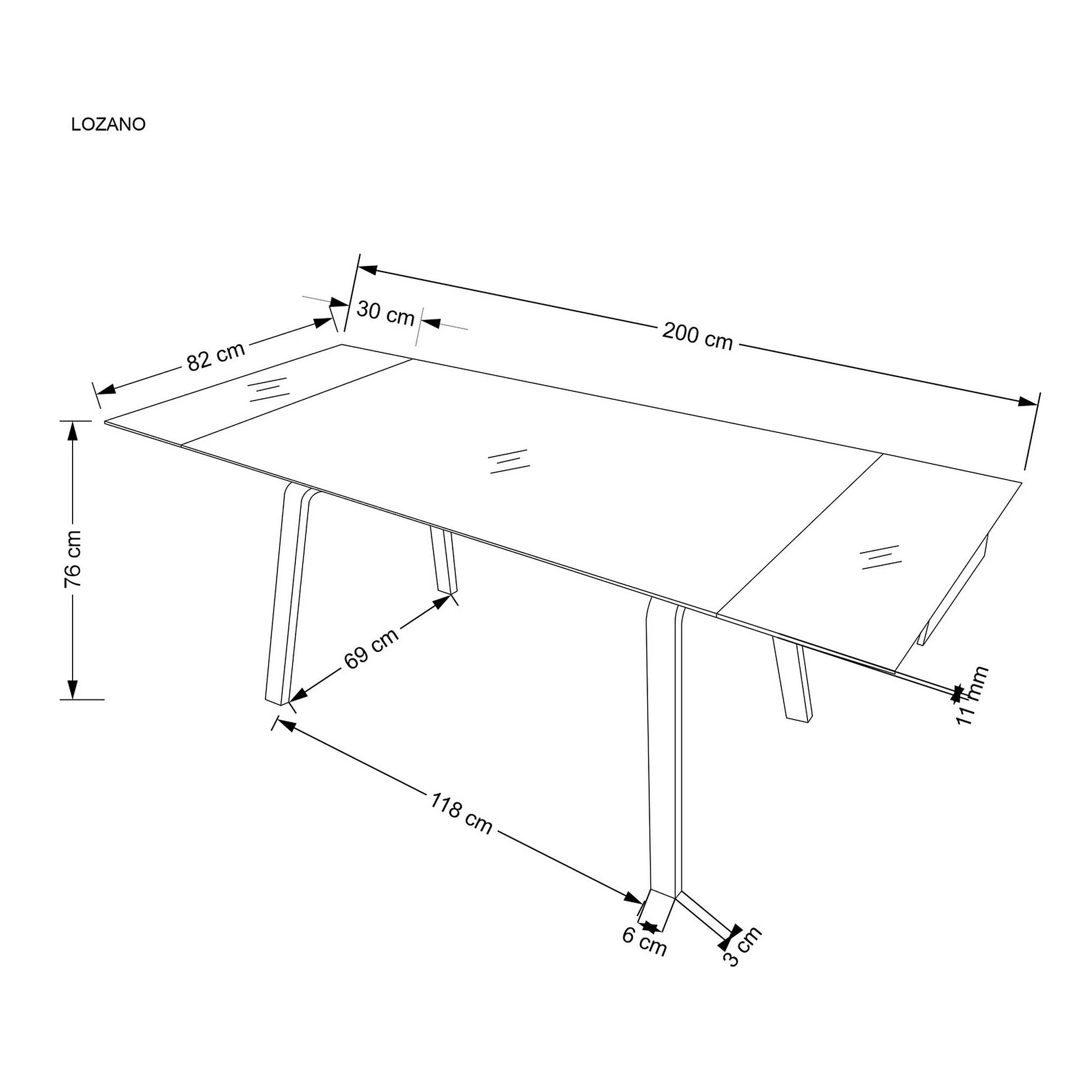 Masa extensibila LOZANO, maro/nuc, metal/piatra sinterizata, 140-200x82x76 cm