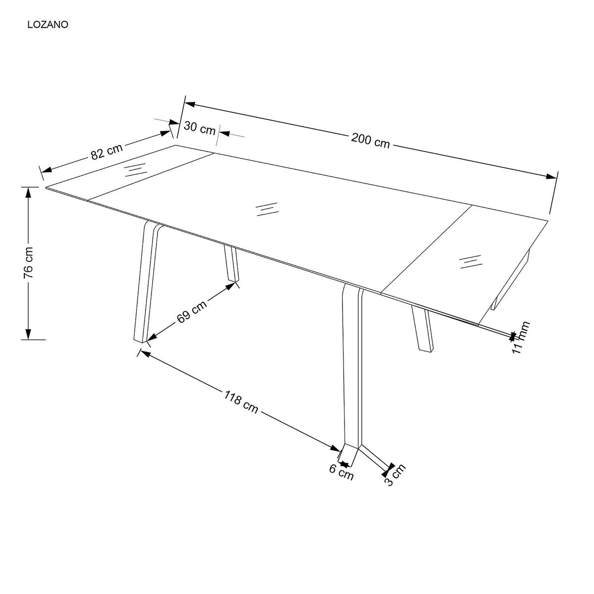 Masa extensibila LOZANO, maro/nuc, metal/piatra sinterizata, 140-200x82x76 cm