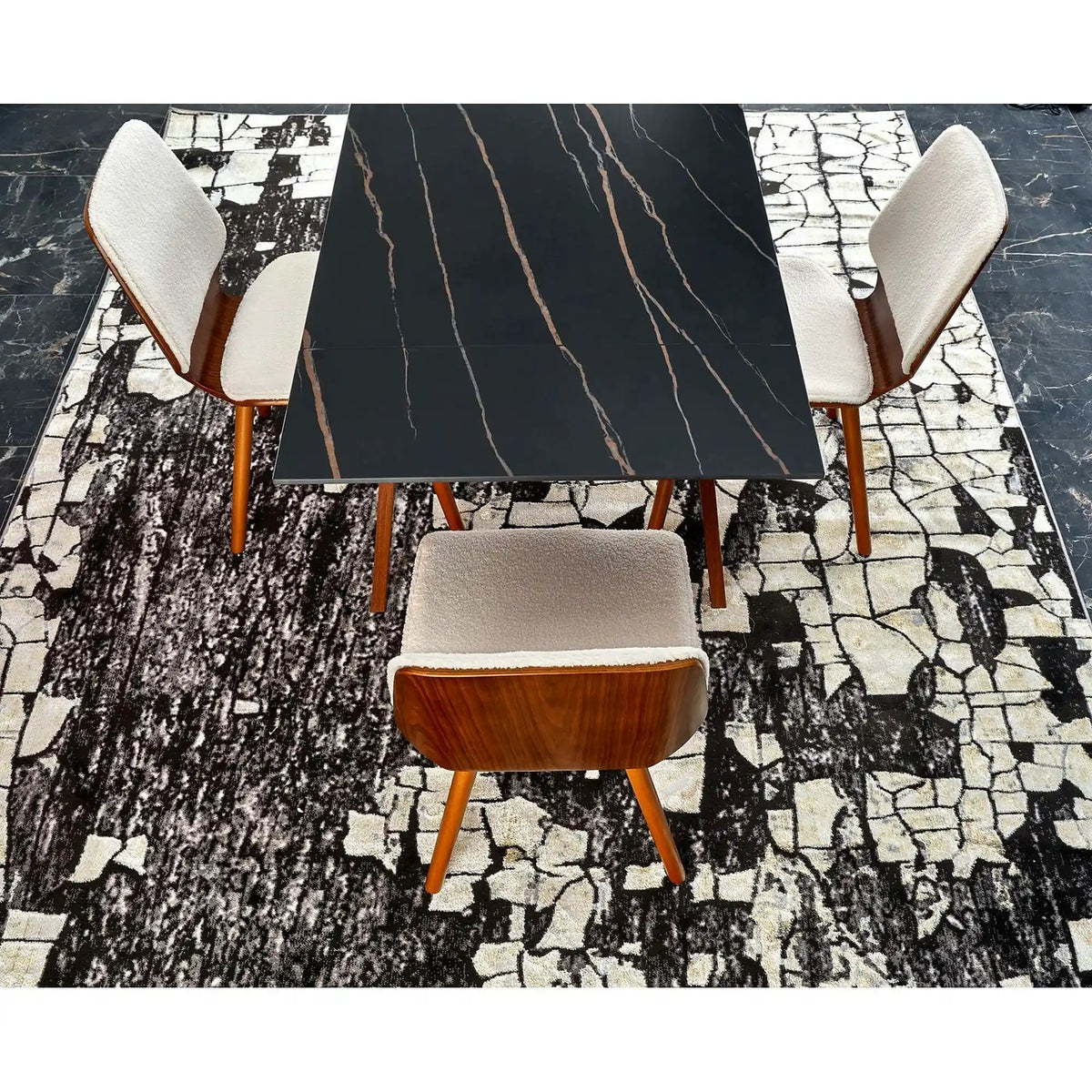 Masa extensibila LOZANO, maro/nuc, metal/piatra sinterizata, 140-200x82x76 cm