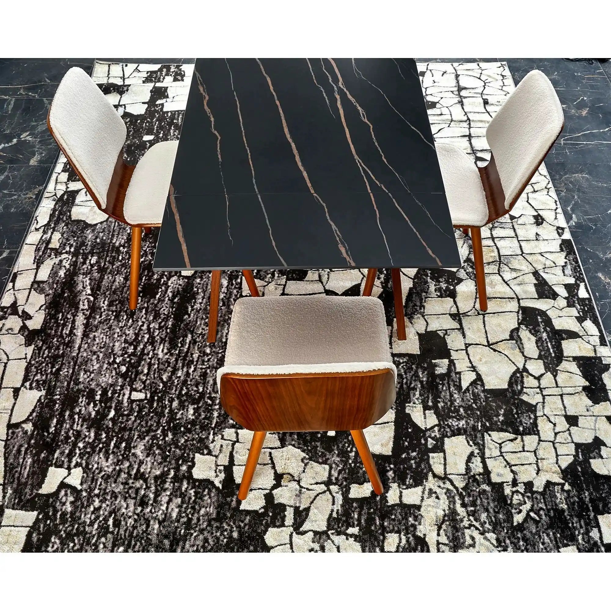 Masa extensibila LOZANO, maro/nuc, metal/piatra sinterizata, 140-200x82x76 cm