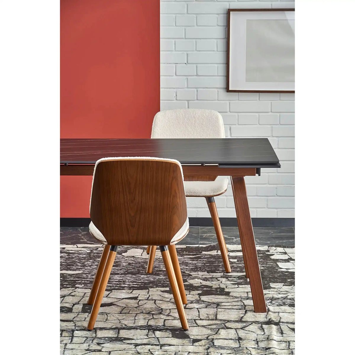 Masa extensibila LOZANO, maro/nuc, metal/piatra sinterizata, 140-200x82x76 cm