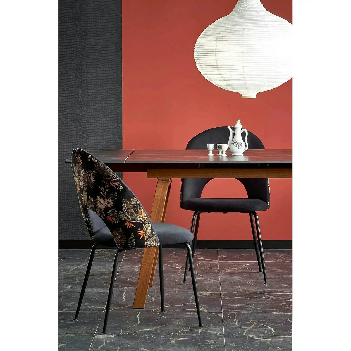 Masa extensibila LOZANO, maro/nuc, metal/piatra sinterizata, 140-200x82x76 cm