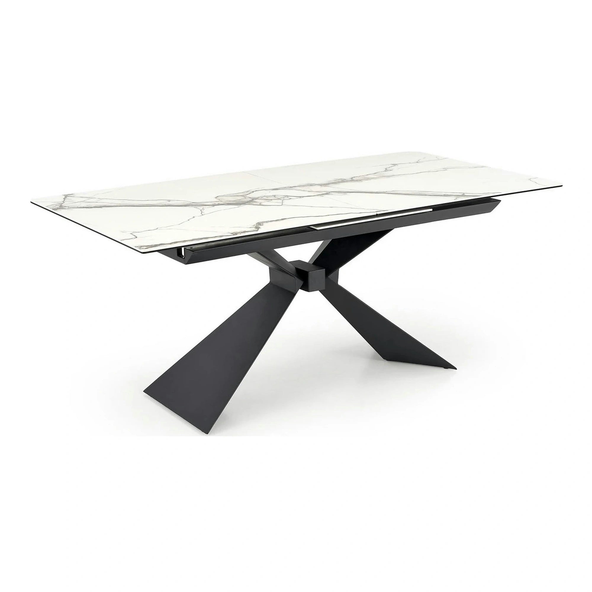 Masa extensibila LUCIANO, alb cu efect de marmura/negru, ceramica/sticla/otel, 180/230x90x76 cm
