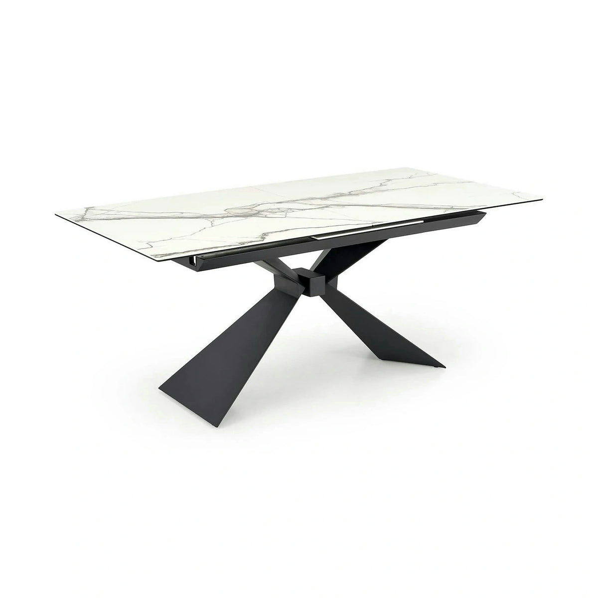 Masa extensibila LUCIANO, alb cu efect de marmura/negru, ceramica/sticla/otel, 180/230x90x76 cm