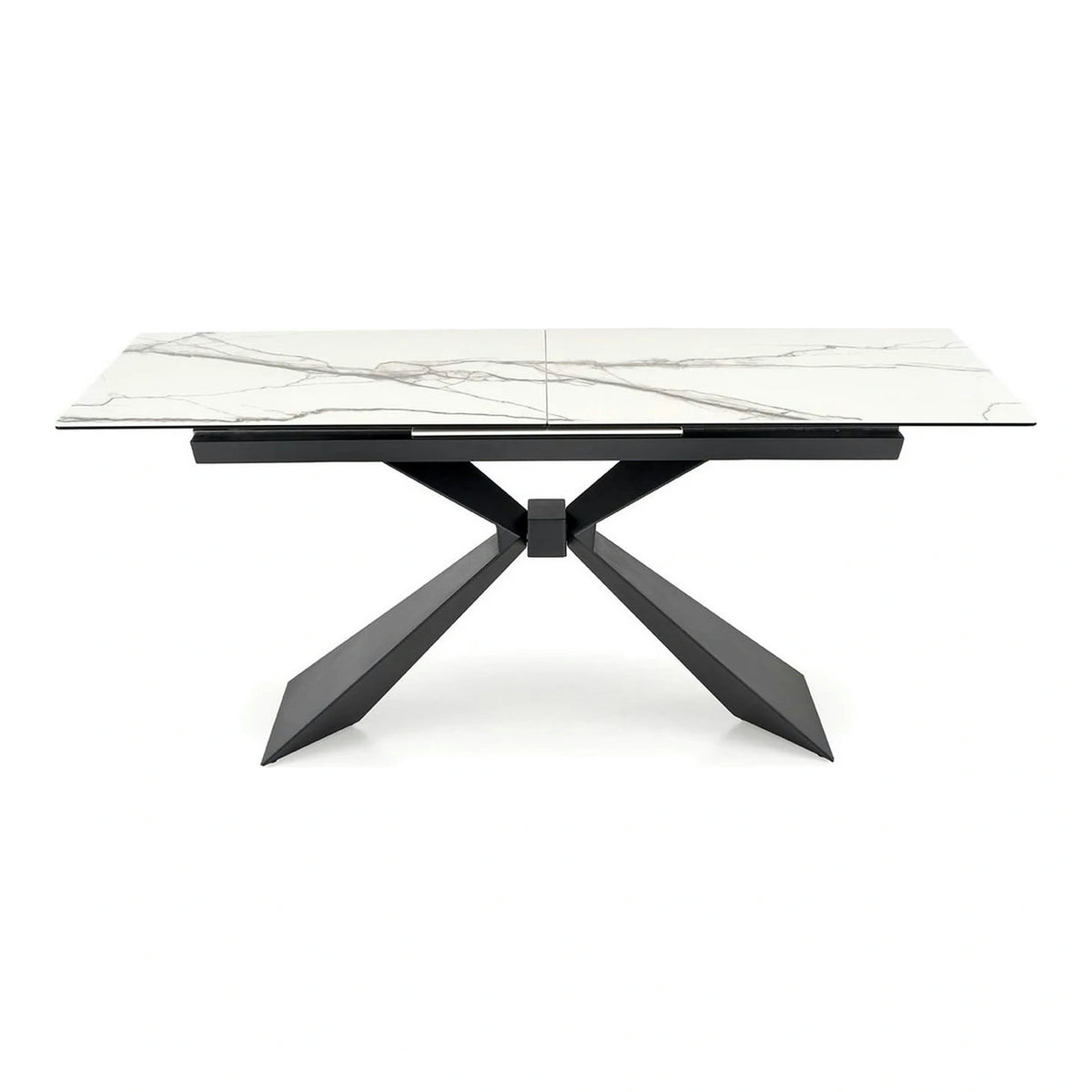 Masa extensibila LUCIANO, alb cu efect de marmura/negru, ceramica/sticla/otel, 180/230x90x76 cm