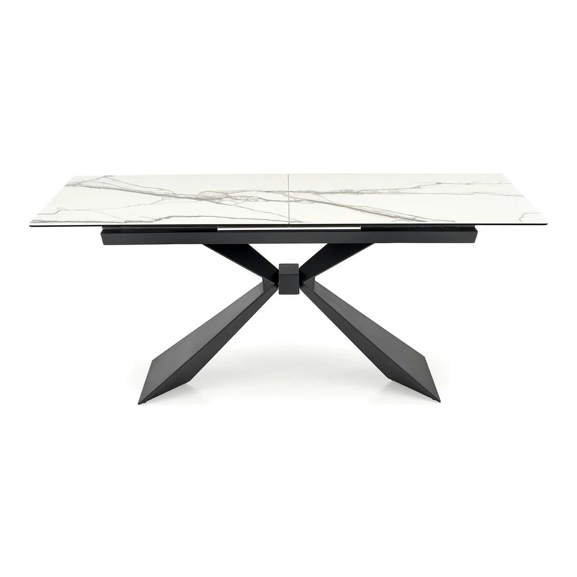 Masa extensibila LUCIANO, alb cu efect de marmura/negru, ceramica/sticla/otel, 180/230x90x76 cm