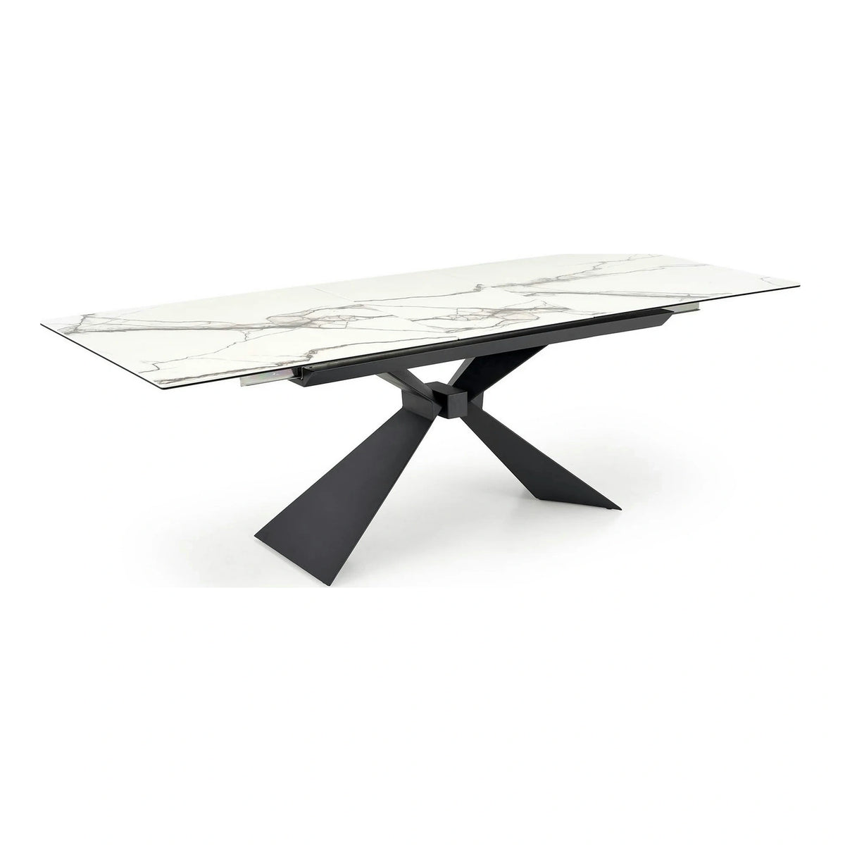 Masa extensibila LUCIANO, alb cu efect de marmura/negru, ceramica/sticla/otel, 180/230x90x76 cm
