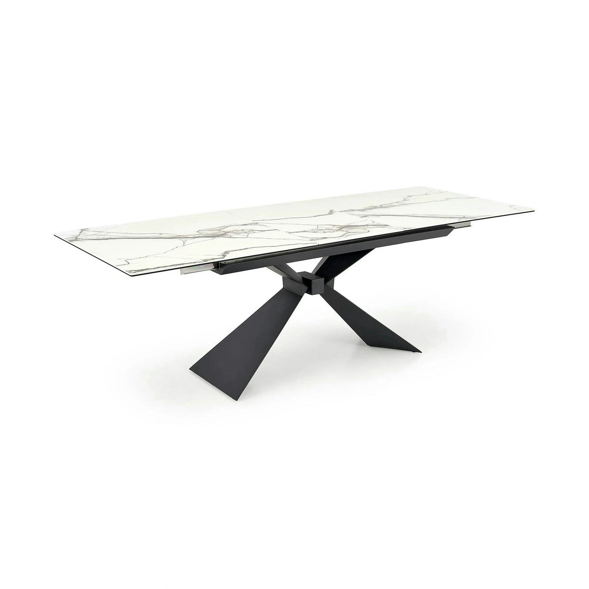 Masa extensibila LUCIANO, alb cu efect de marmura/negru, ceramica/sticla/otel, 180/230x90x76 cm