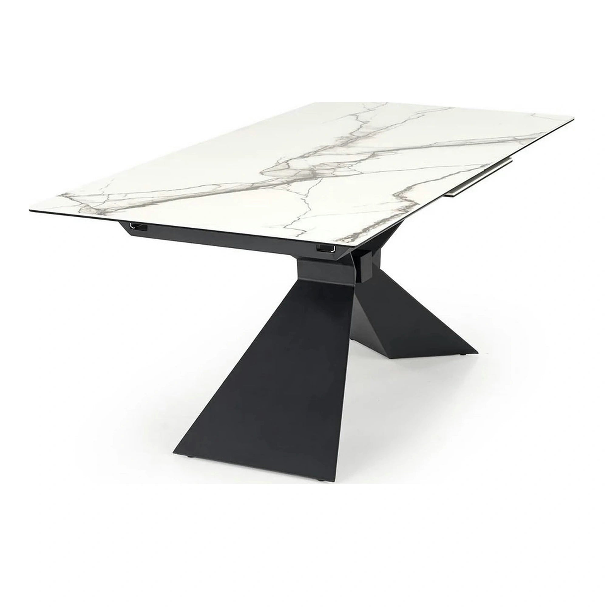 Masa extensibila LUCIANO, alb cu efect de marmura/negru, ceramica/sticla/otel, 180/230x90x76 cm