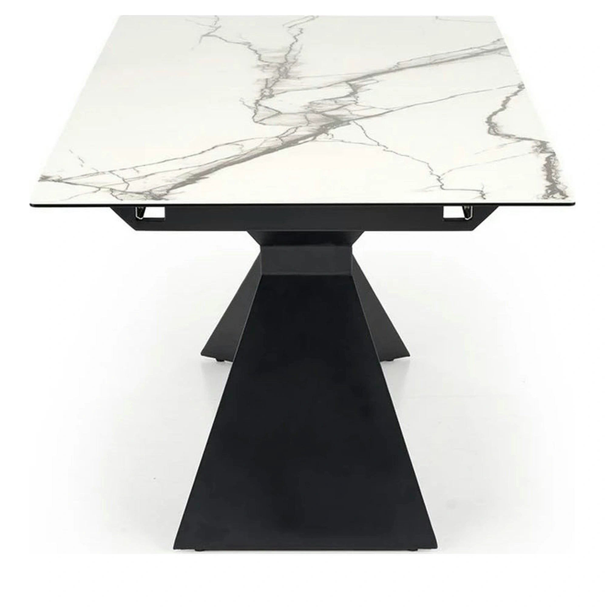 Masa extensibila LUCIANO, alb cu efect de marmura/negru, ceramica/sticla/otel, 180/230x90x76 cm
