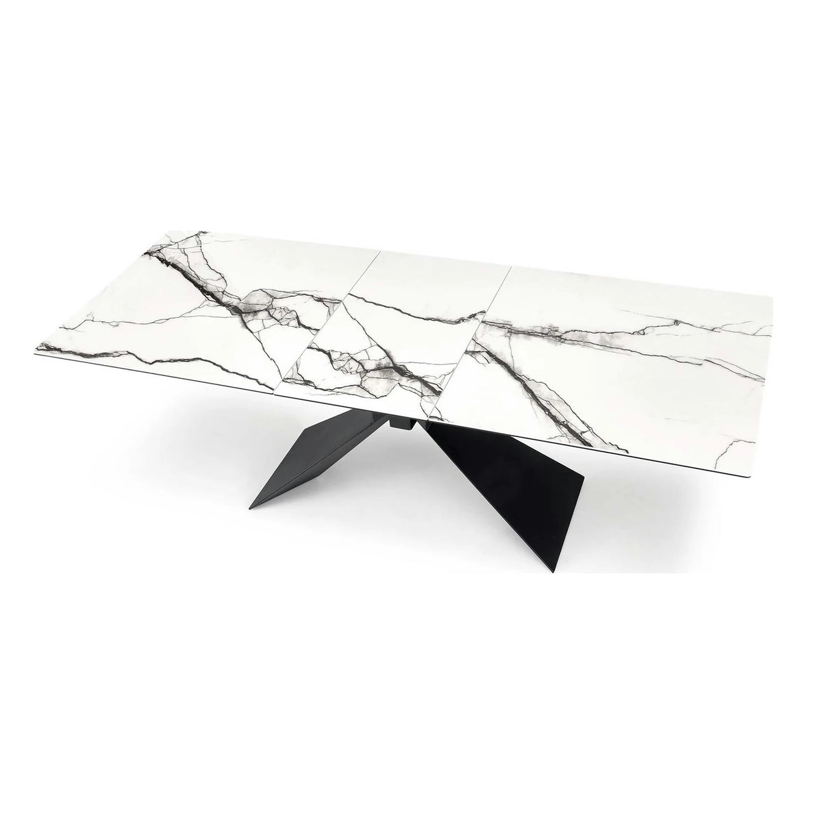 Masa extensibila LUCIANO, alb cu efect de marmura/negru, ceramica/sticla/otel, 180/230x90x76 cm