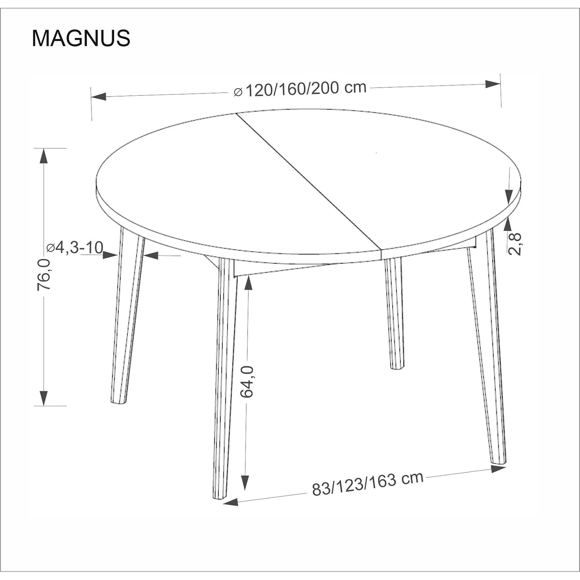 Masa extensibila MAGNUS, stejar natural, PAL laminat/furnir, 120/200x120x76 cm