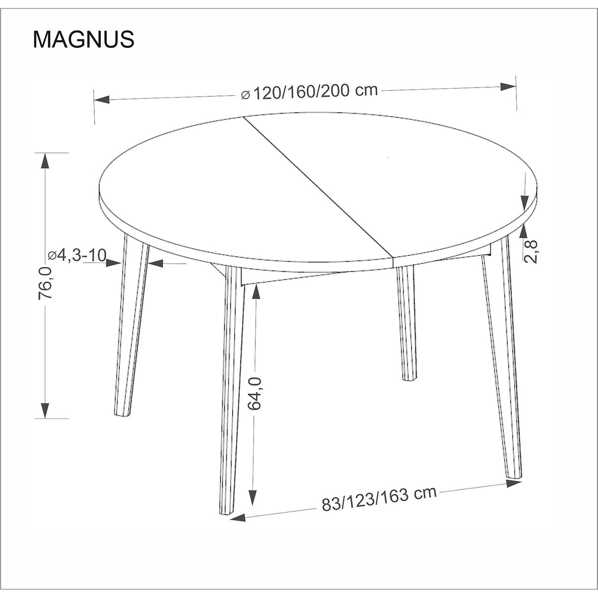 Masa extensibila MAGNUS, stejar natural, PAL laminat/furnir, 120/200x120x76 cm