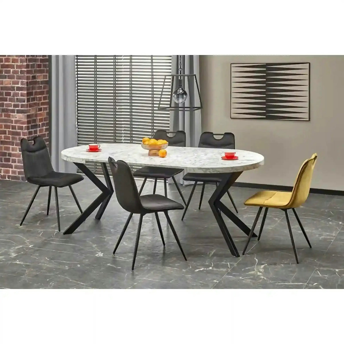 Masa extensibila mare PERONI, alb/negru, PAL furniruit /otel, 100/250x100x75 cm
