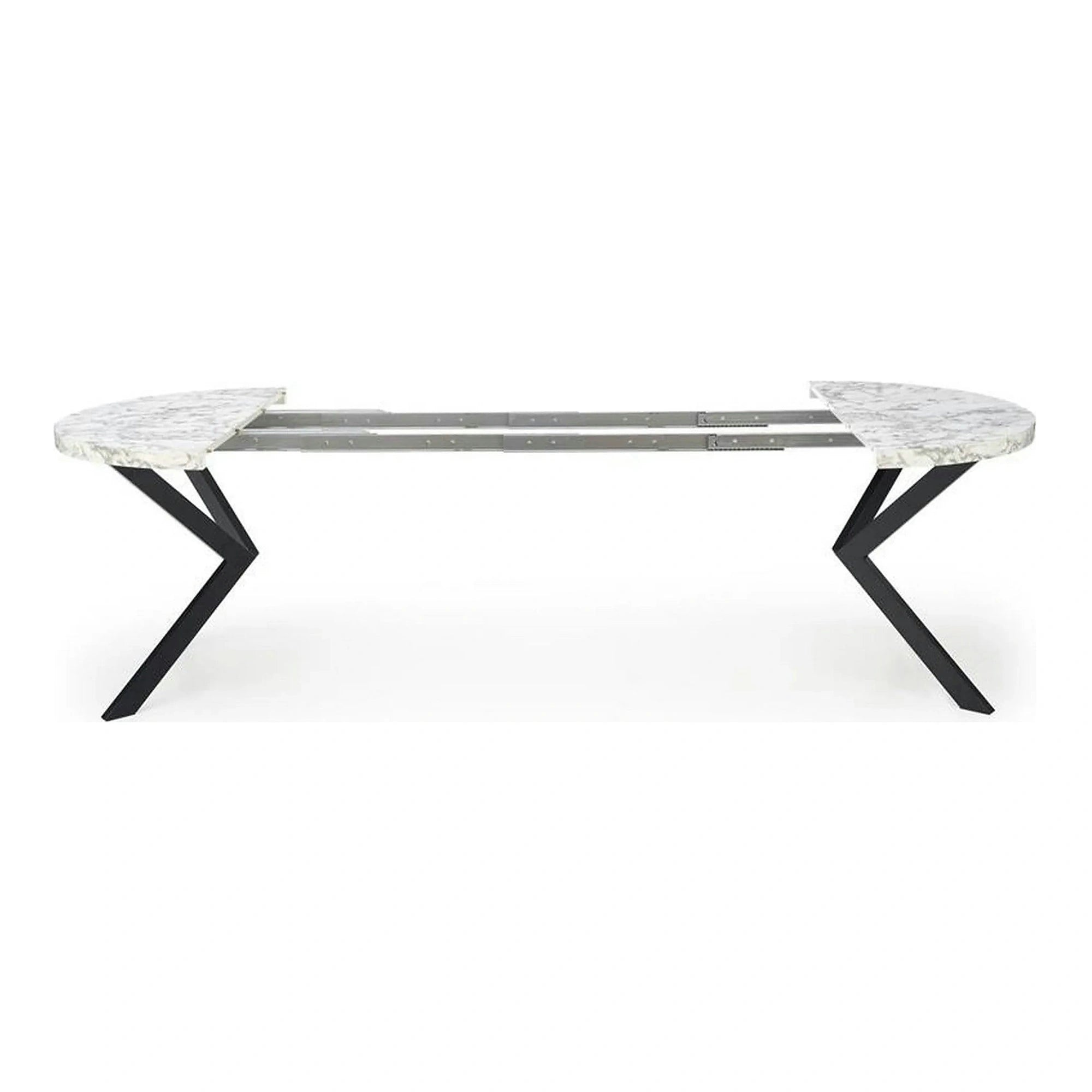 Masa extensibila mare PERONI, alb/negru, PAL furniruit /otel, 100/250x100x75 cm