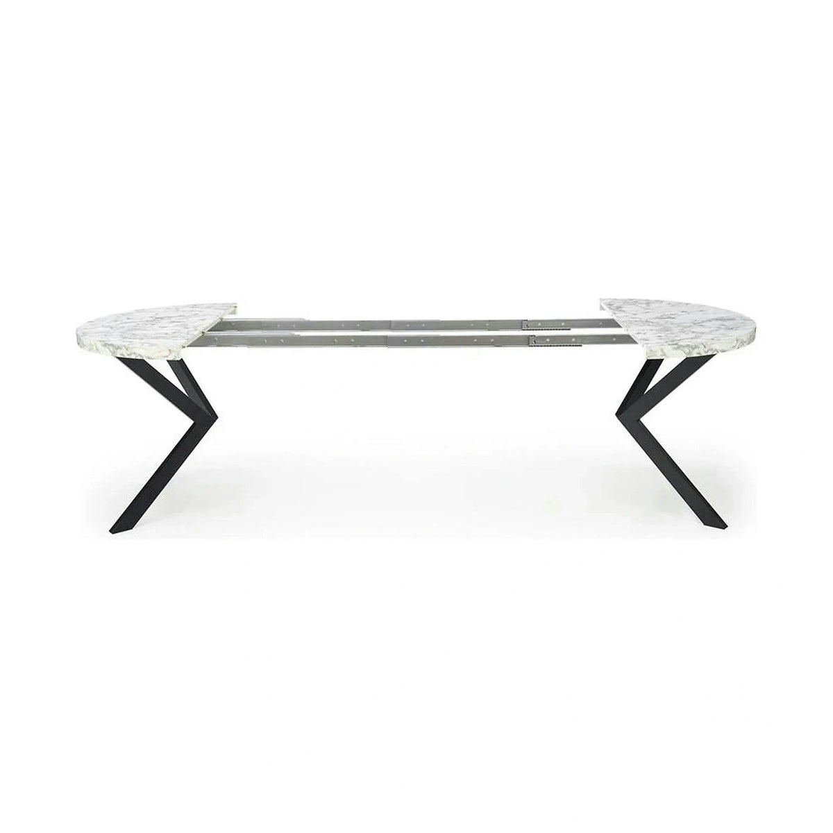 Masa extensibila mare PERONI, alb/negru, PAL furniruit /otel, 100/250x100x75 cm