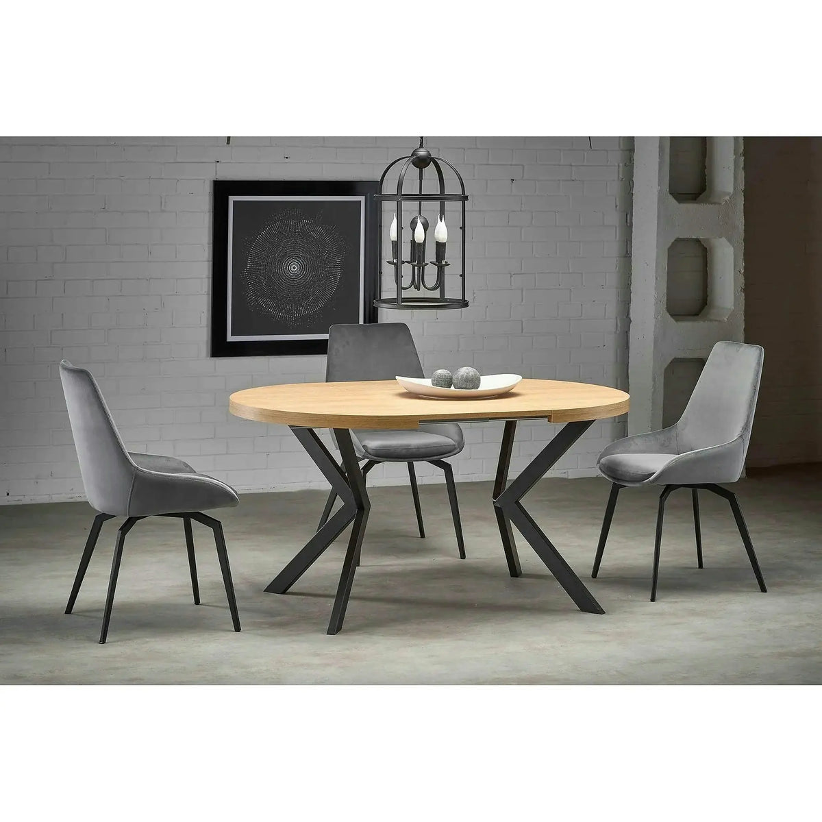 Masa extensibila mare PERONI, stejar auriu/negru, PAL furniruit/otel, 100/250x100x75 cm
