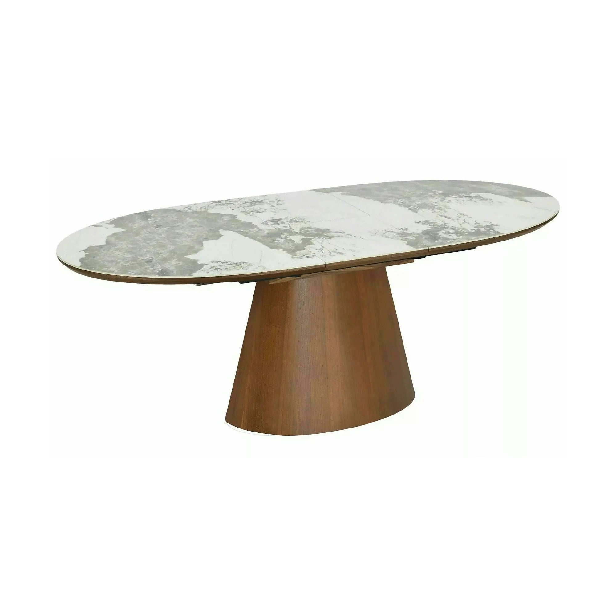 Masă extensibilă MAROCCO, alb/nuc, ceramică/furnir/MDF, 160–200x90x75 cm