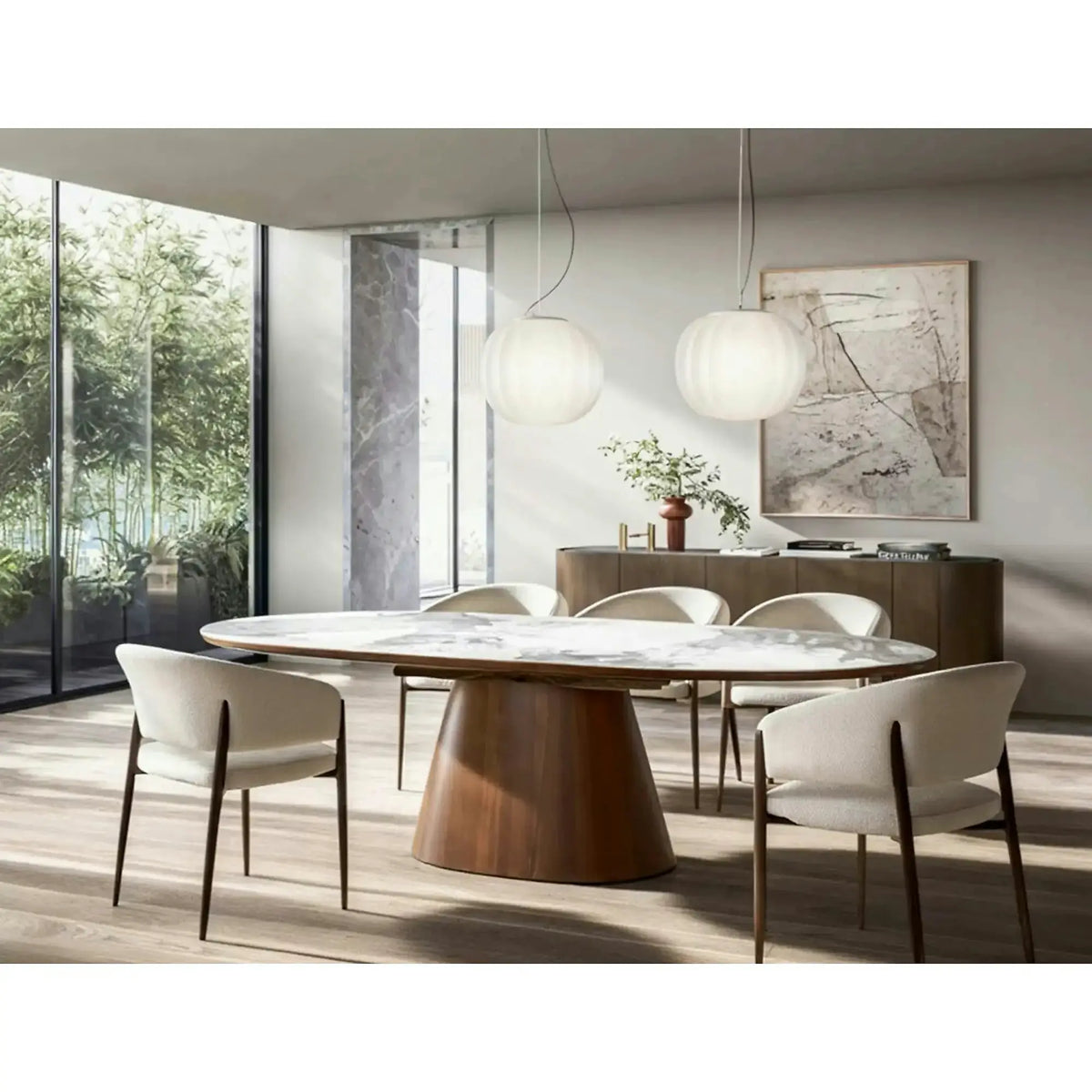 Masă extensibilă MAROCCO, alb/nuc, ceramică/furnir/MDF, 160–200x90x75 cm