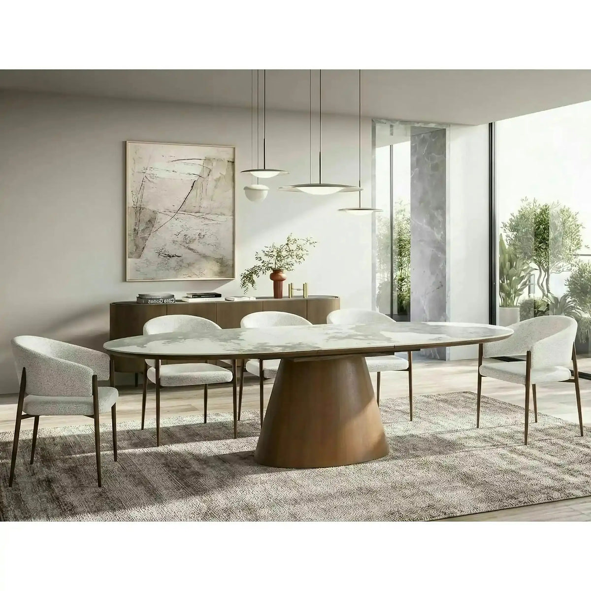 Masă extensibilă MAROCCO, alb/nuc, ceramică/furnir/MDF, 160–200x90x75 cm