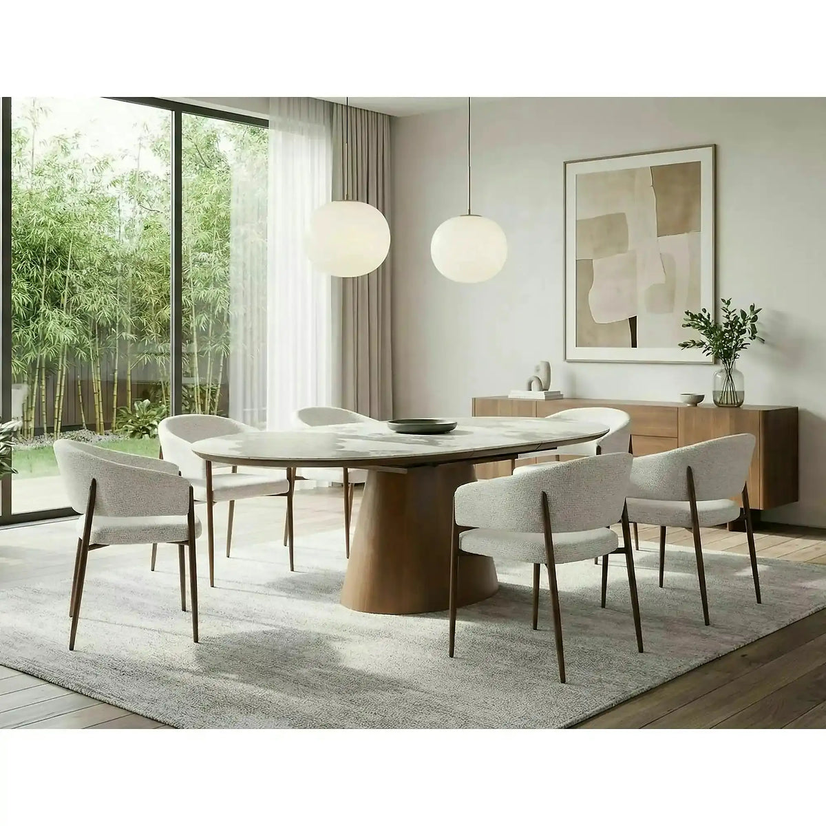 Masă extensibilă MAROCCO, alb/nuc, ceramică/furnir/MDF, 160–200x90x75 cm