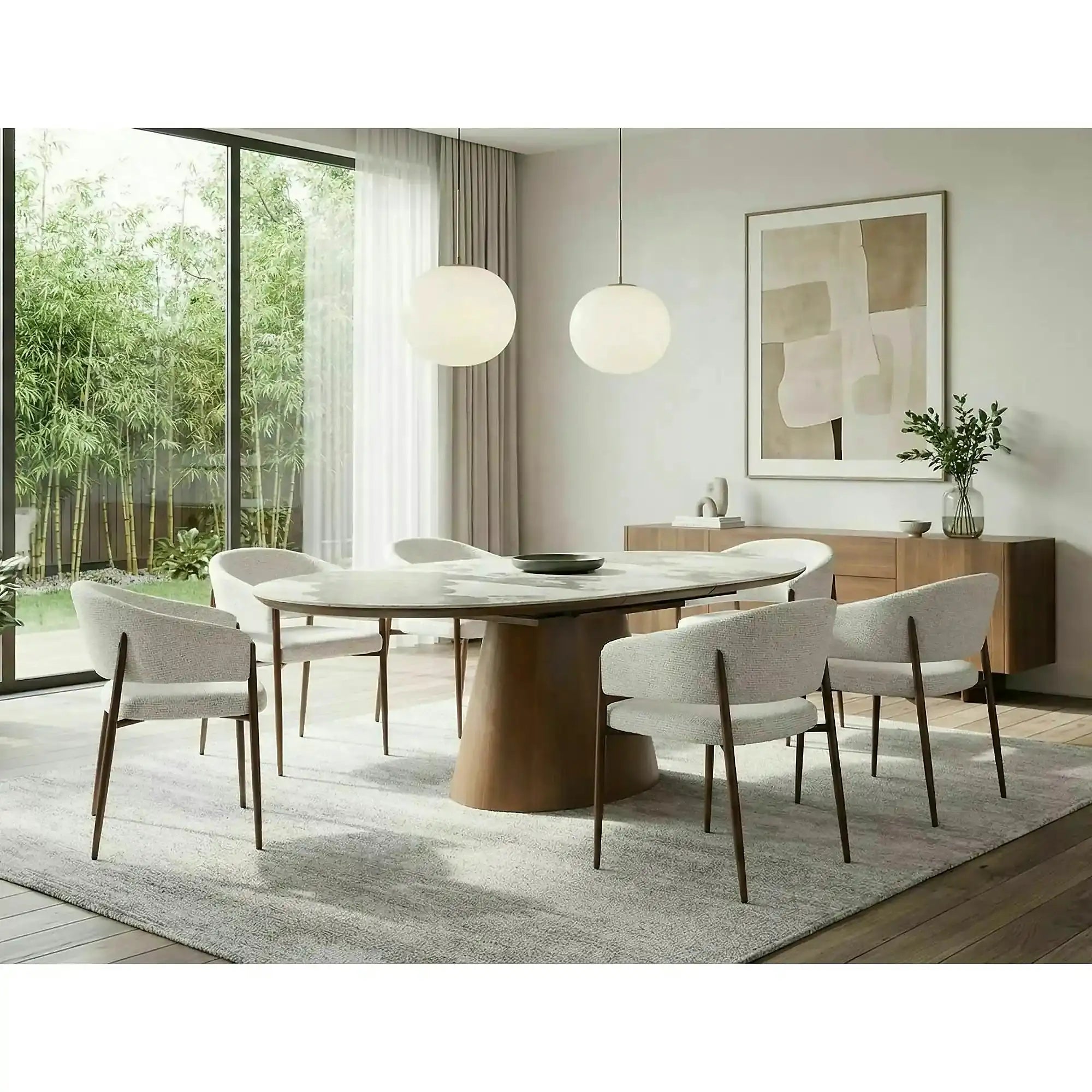Masă extensibilă MAROCCO, alb/nuc, ceramică/furnir/MDF, 160–200x90x75 cm