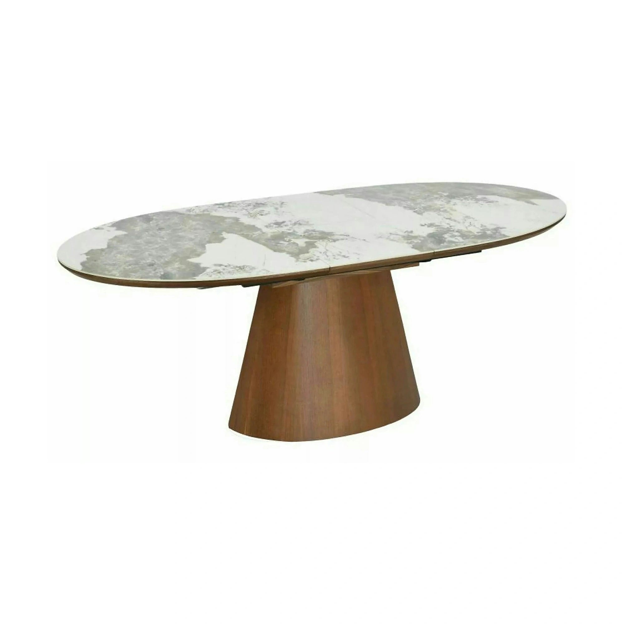 Masă extensibilă MAROCCO, alb/nuc, ceramică/furnir/MDF, 160–200x90x75 cm