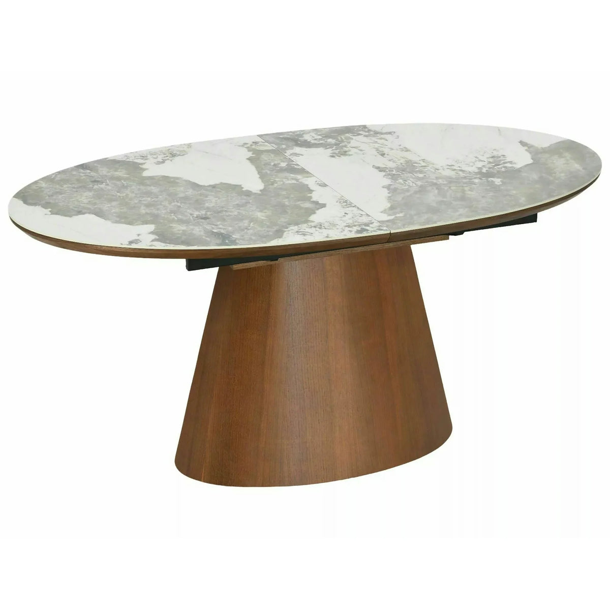 Masă extensibilă MAROCCO, alb/nuc, ceramică/furnir/MDF, 160–200x90x75 cm
