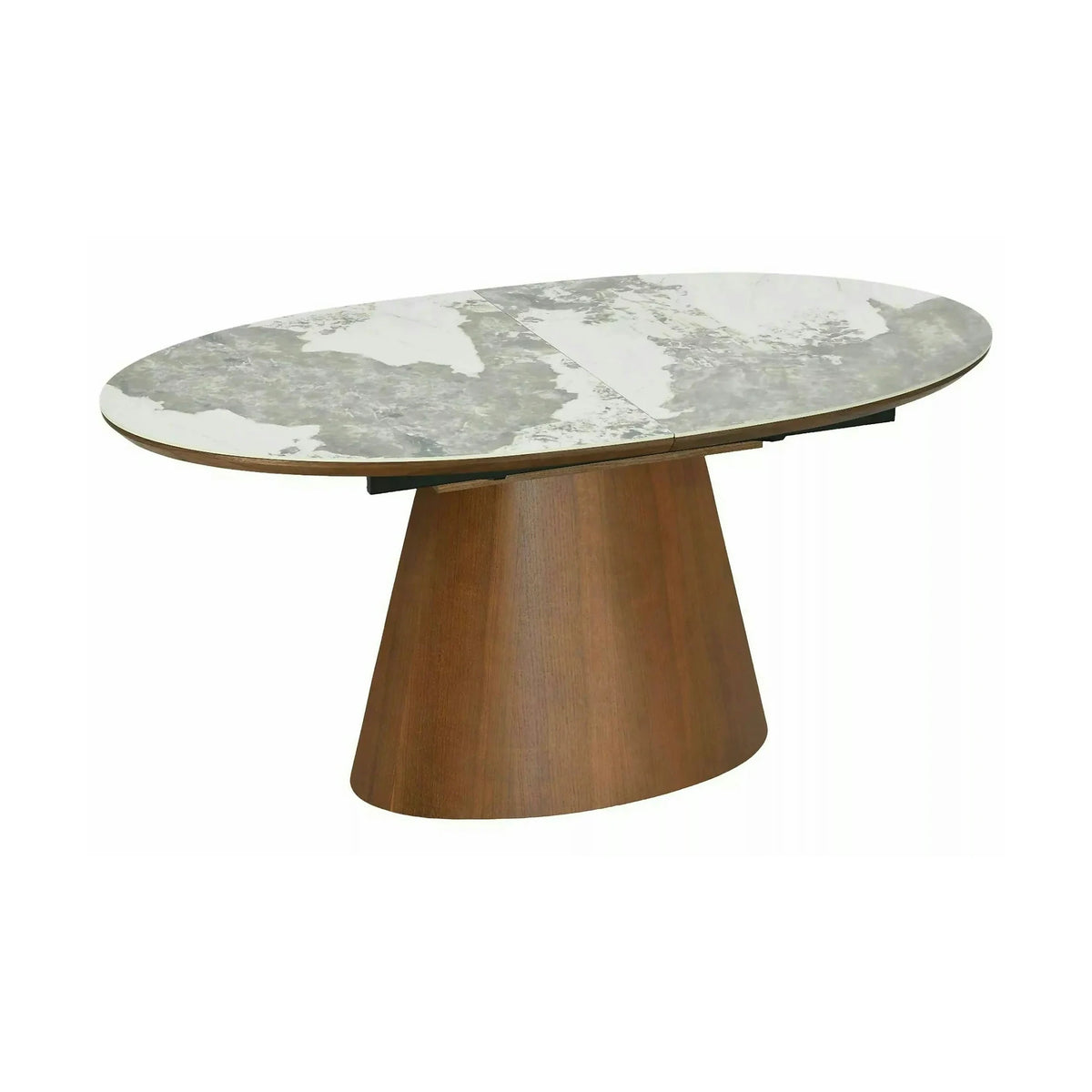 Masă extensibilă MAROCCO, alb/nuc, ceramică/furnir/MDF, 160–200x90x75 cm