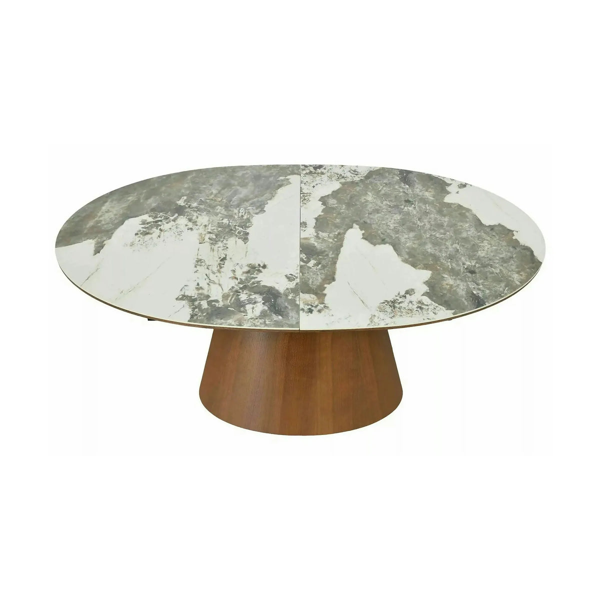 Masă extensibilă MAROCCO, alb/nuc, ceramică/furnir/MDF, 160–200x90x75 cm