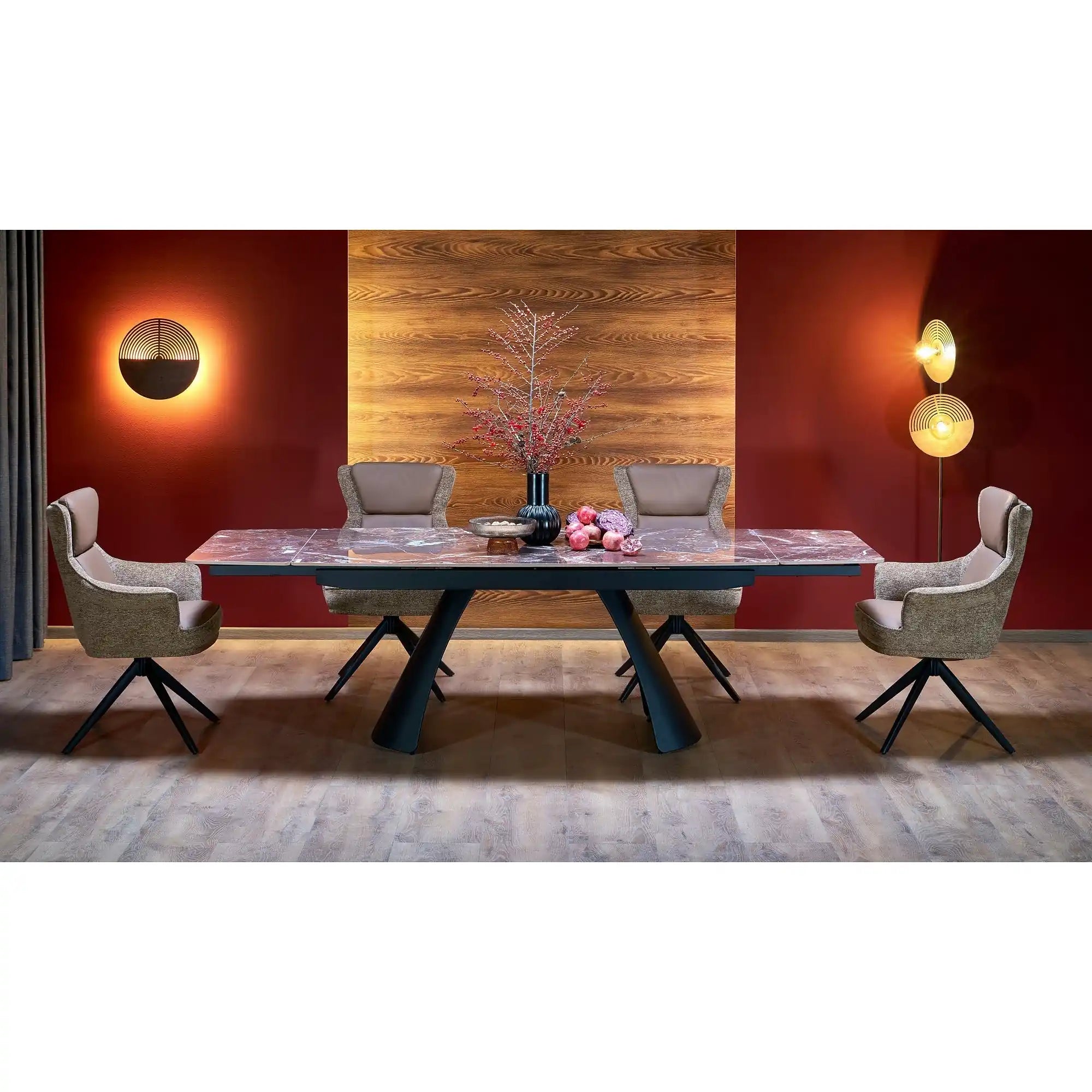 Masa extensibila MARVIN, visiniu/negru, piatra sinterizata/metal, 180/260x95x77 cm