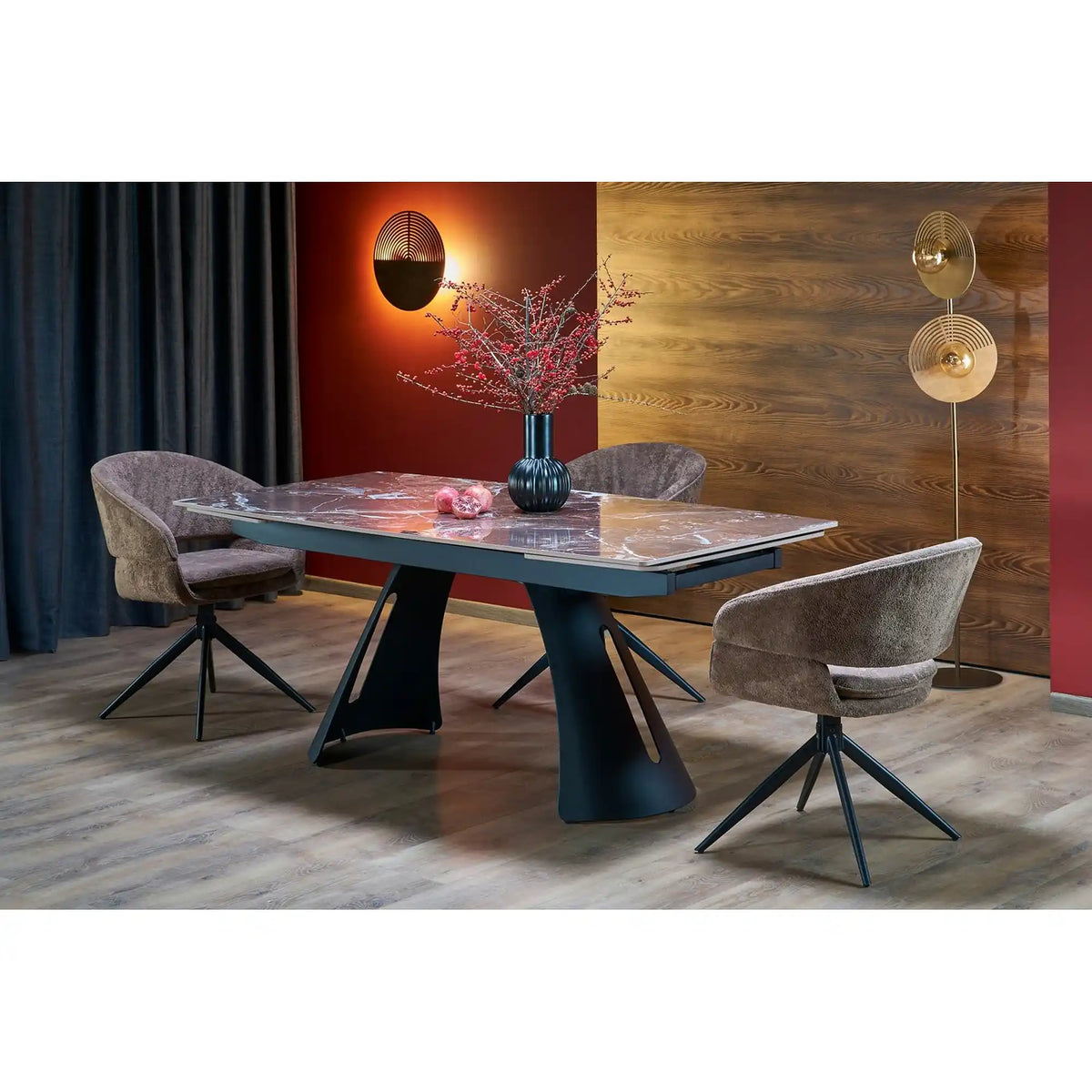 Masa extensibila MARVIN, visiniu/negru, piatra sinterizata/metal, 180/260x95x77 cm