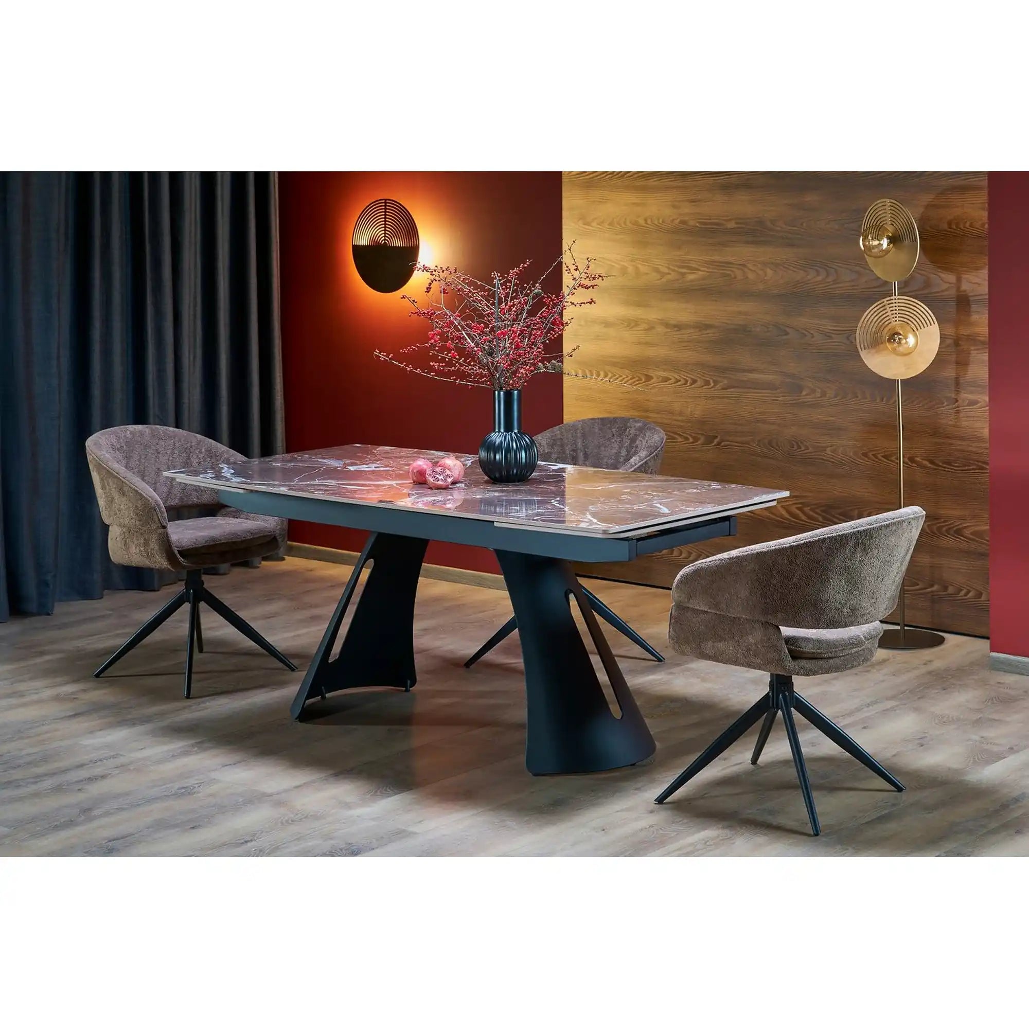 Masa extensibila MARVIN, visiniu/negru, piatra sinterizata/metal, 180/260x95x77 cm