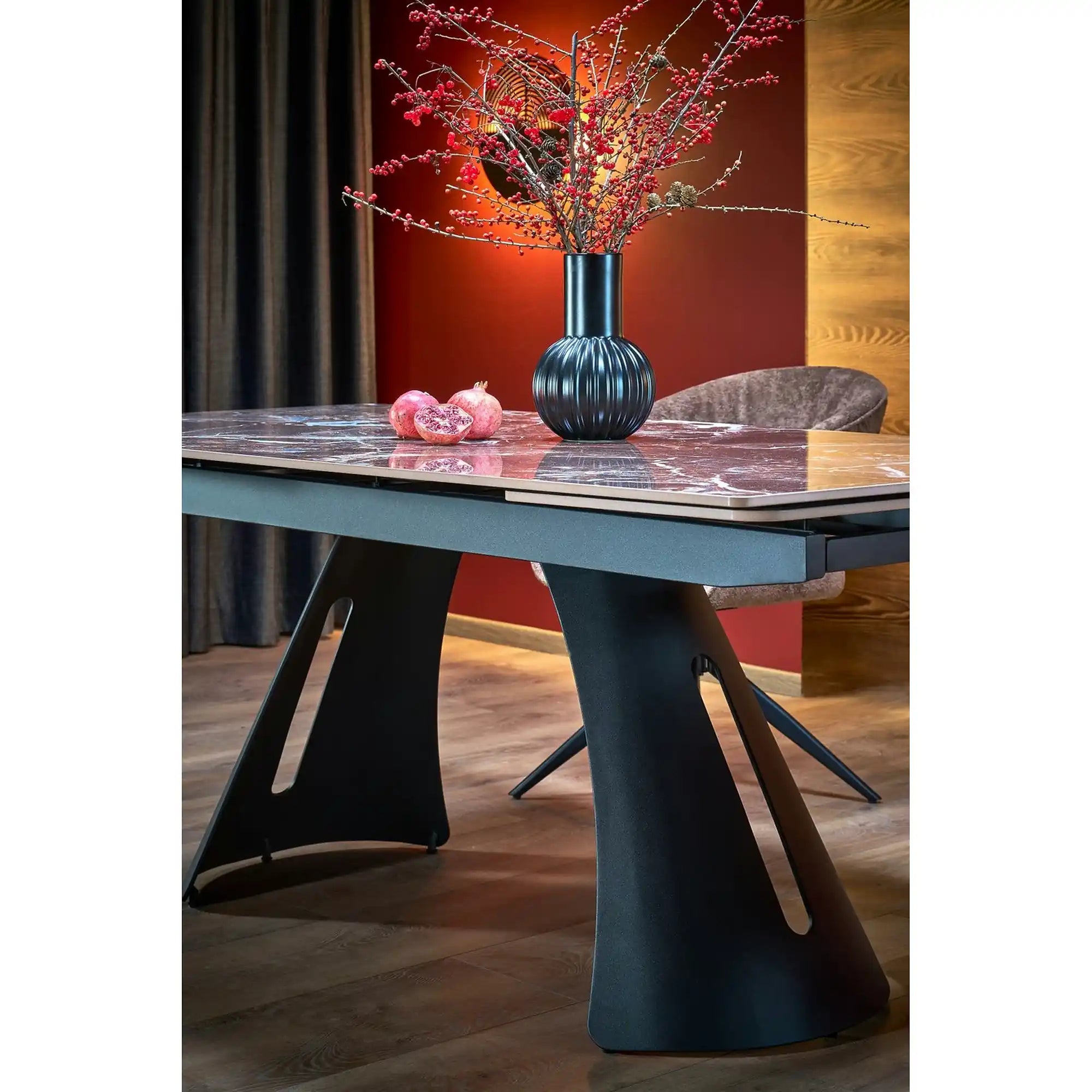 Masa extensibila MARVIN, visiniu/negru, piatra sinterizata/metal, 180/260x95x77 cm