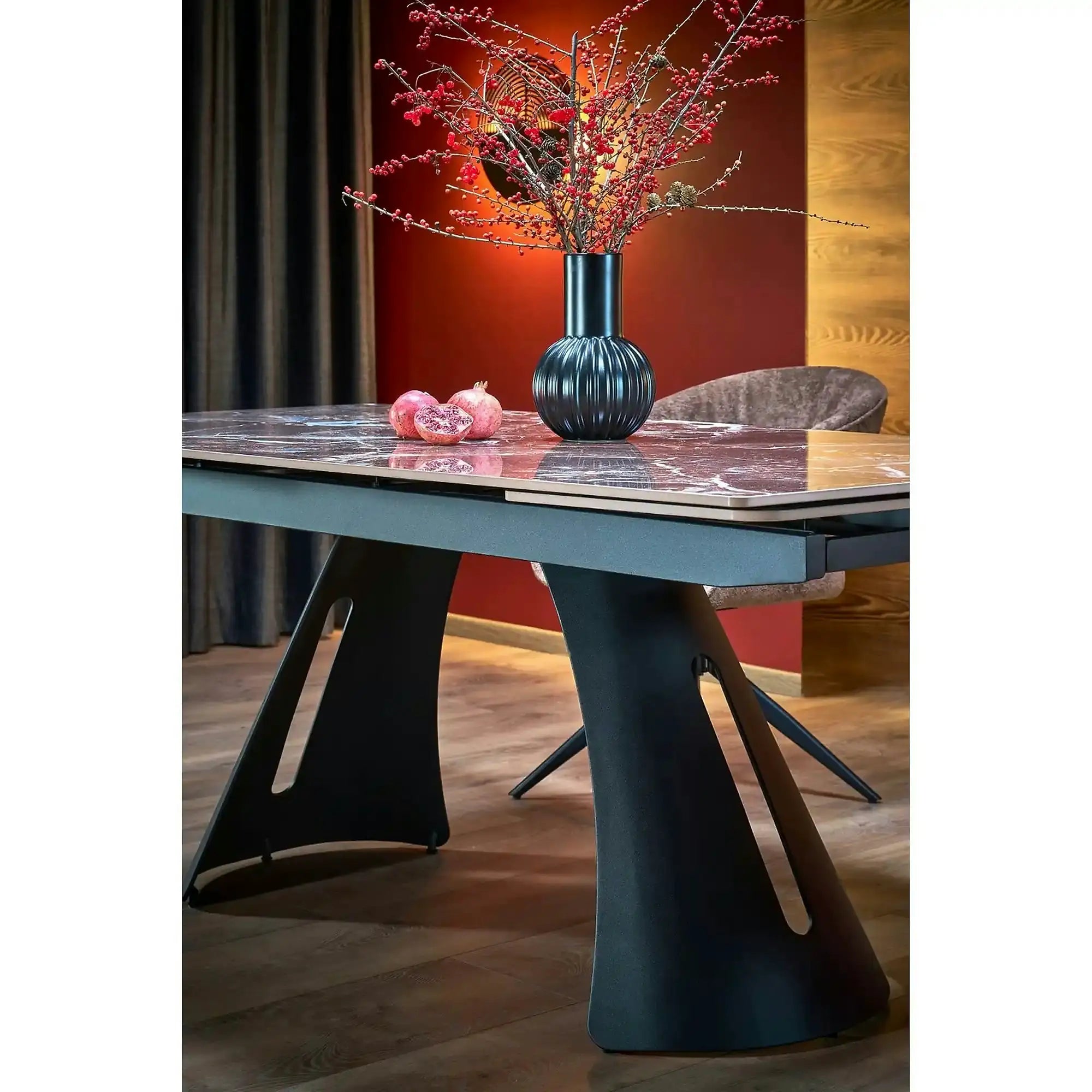 Masa extensibila MARVIN, visiniu/negru, piatra sinterizata/metal, 180/260x95x77 cm