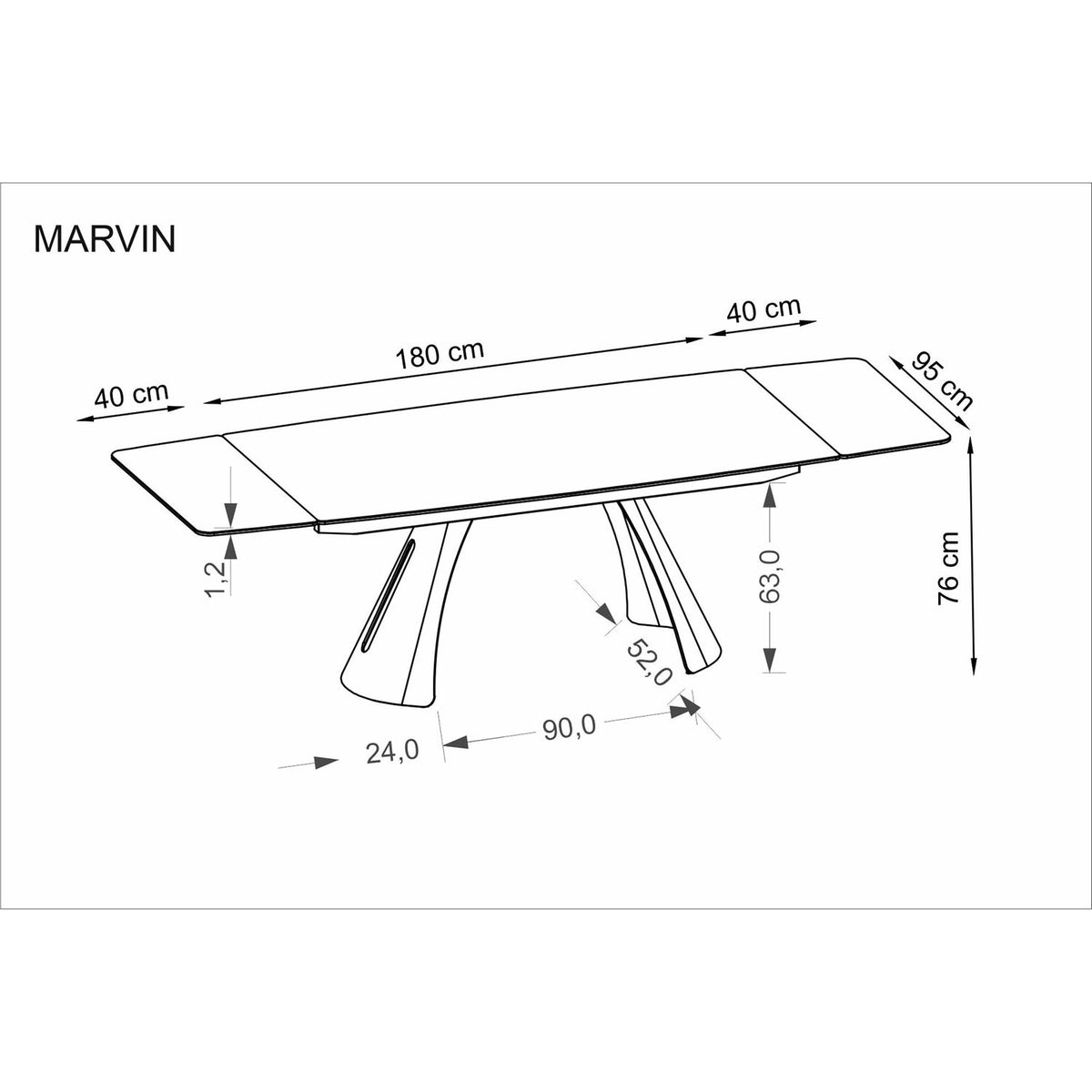 Masa extensibila MARVIN, visiniu/negru, piatra sinterizata/metal, 180/260x95x77 cm
