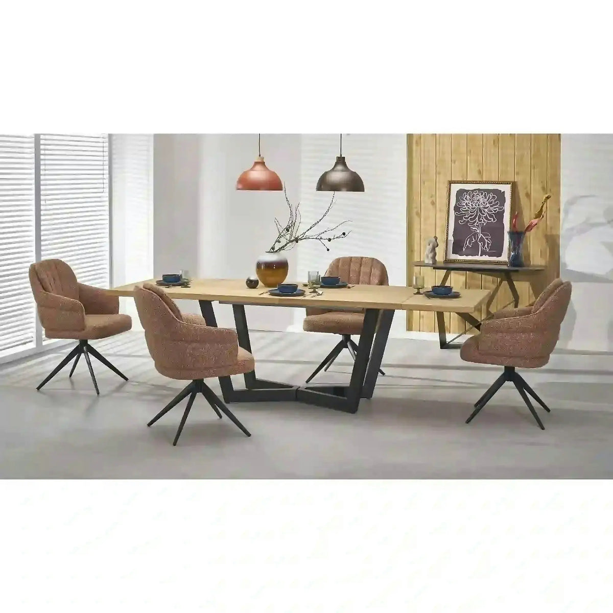 Masa extensibila MASSIVE 2, stejar natural/negru, PAL furniruit/otel, 160-250x90x77 cm