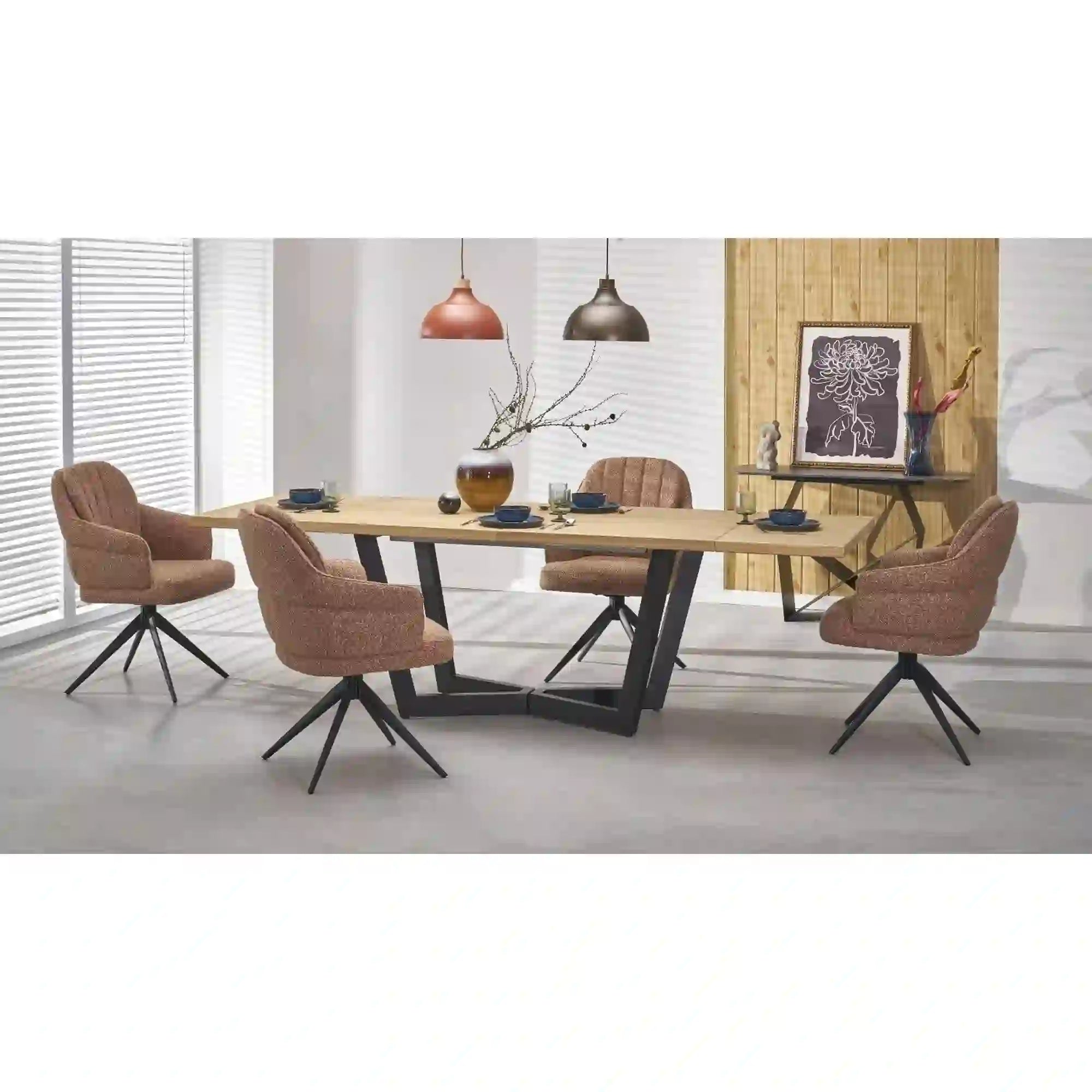 Masa extensibila MASSIVE 2, stejar natural/negru, PAL furniruit/otel, 160-250x90x77 cm