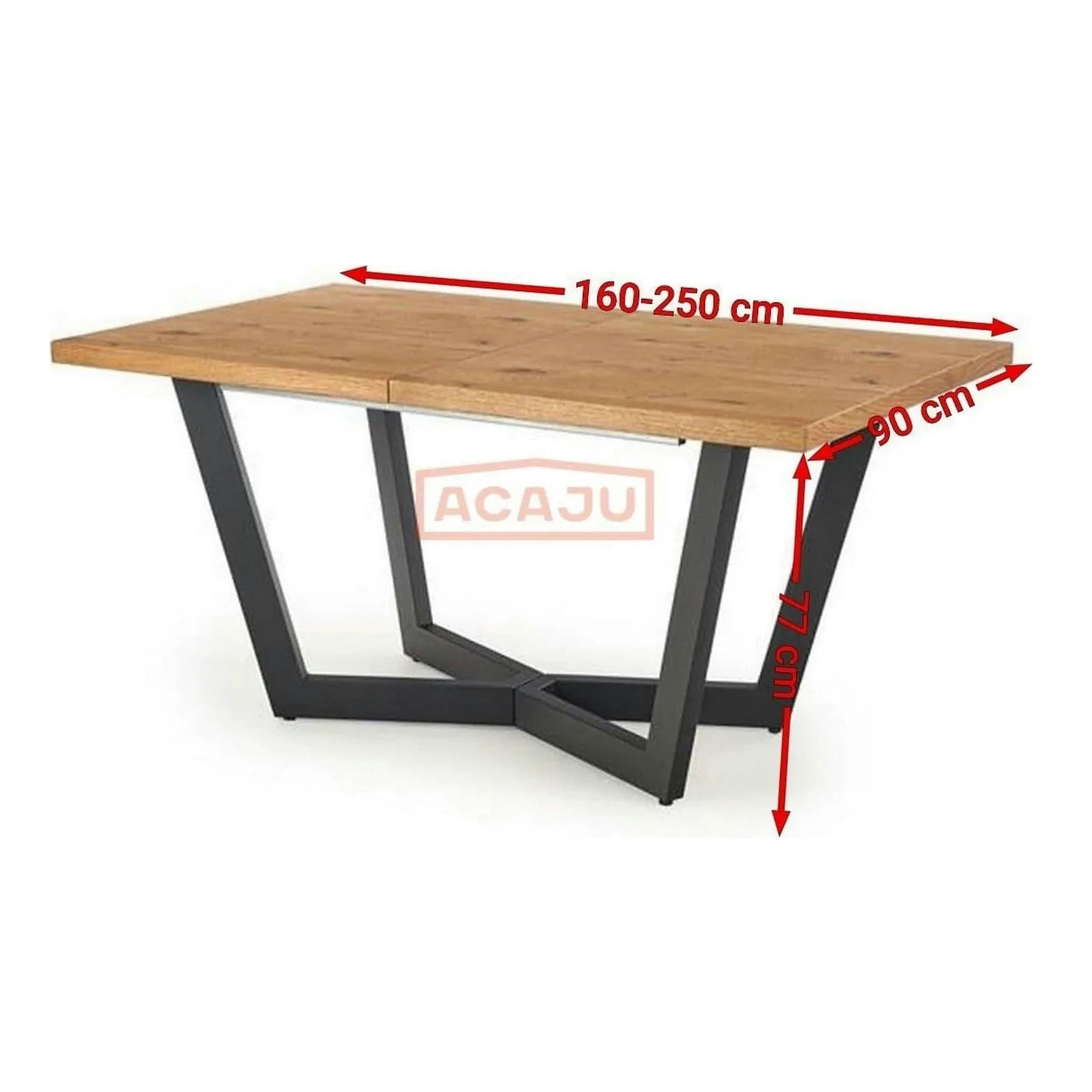 Masa extensibila MASSIVE, stejar/negru, furnir/metal, 160-250x90x77 cm