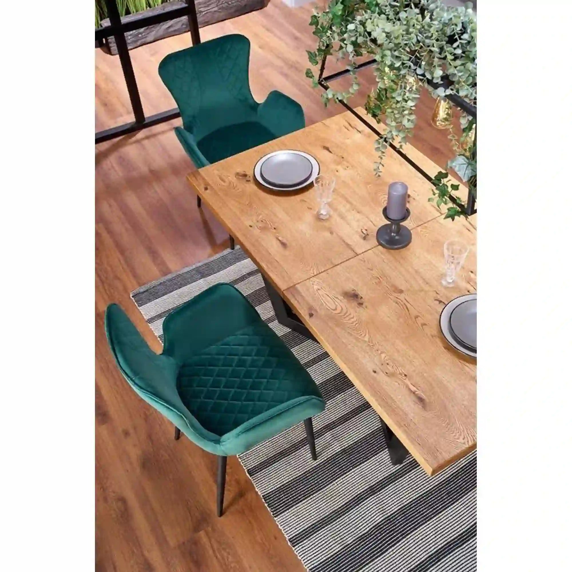 Masa extensibila MASSIVE, stejar/negru, furnir/metal, 160-250x90x77 cm