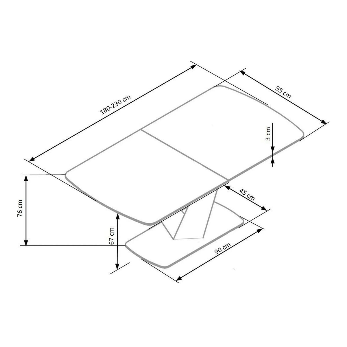 Masa extensibila MDF VINSTON, gri inchis/negru, 180/230x95x76 cm